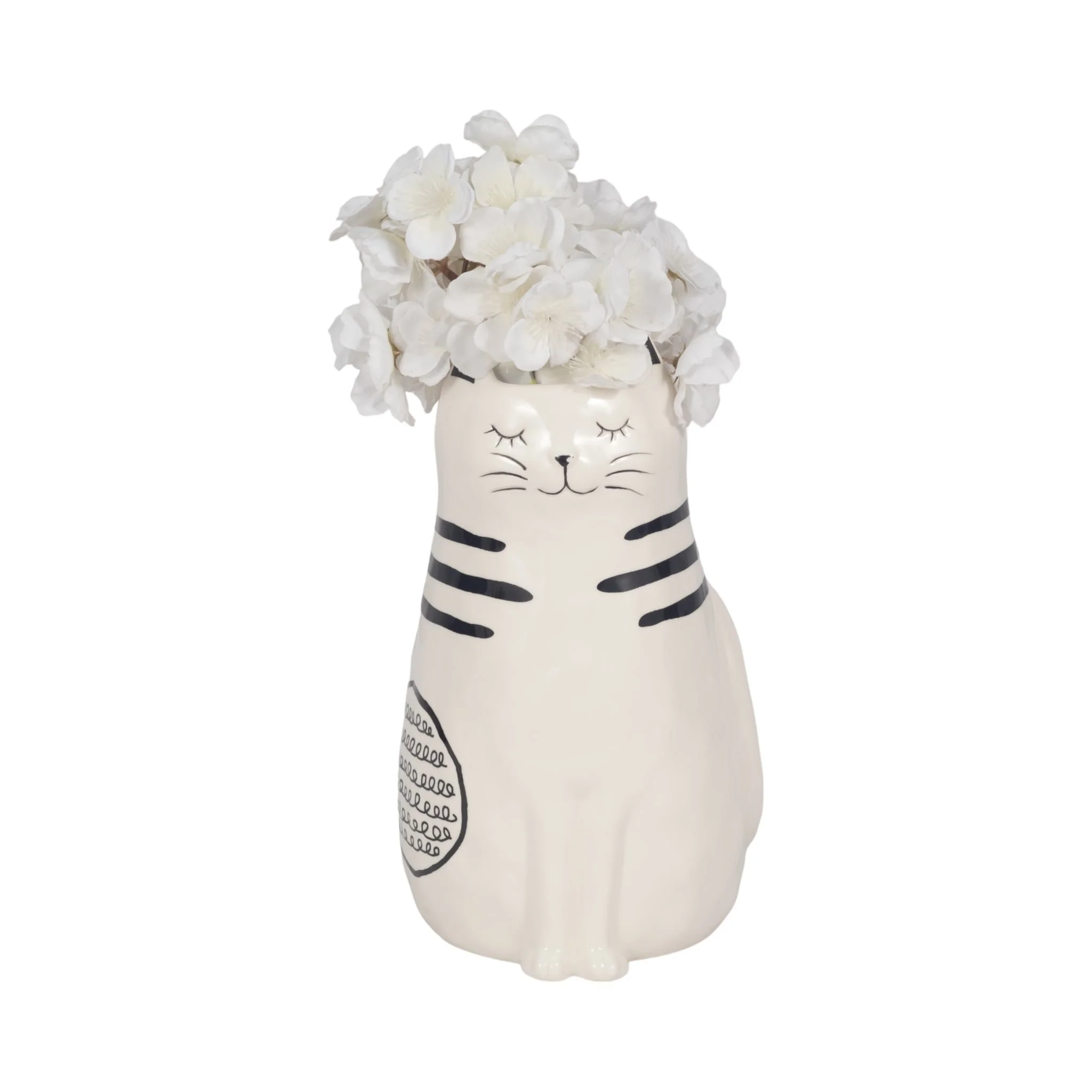 11" Sitting Pretty Kitty With Vase Opening, White/ - Image 2