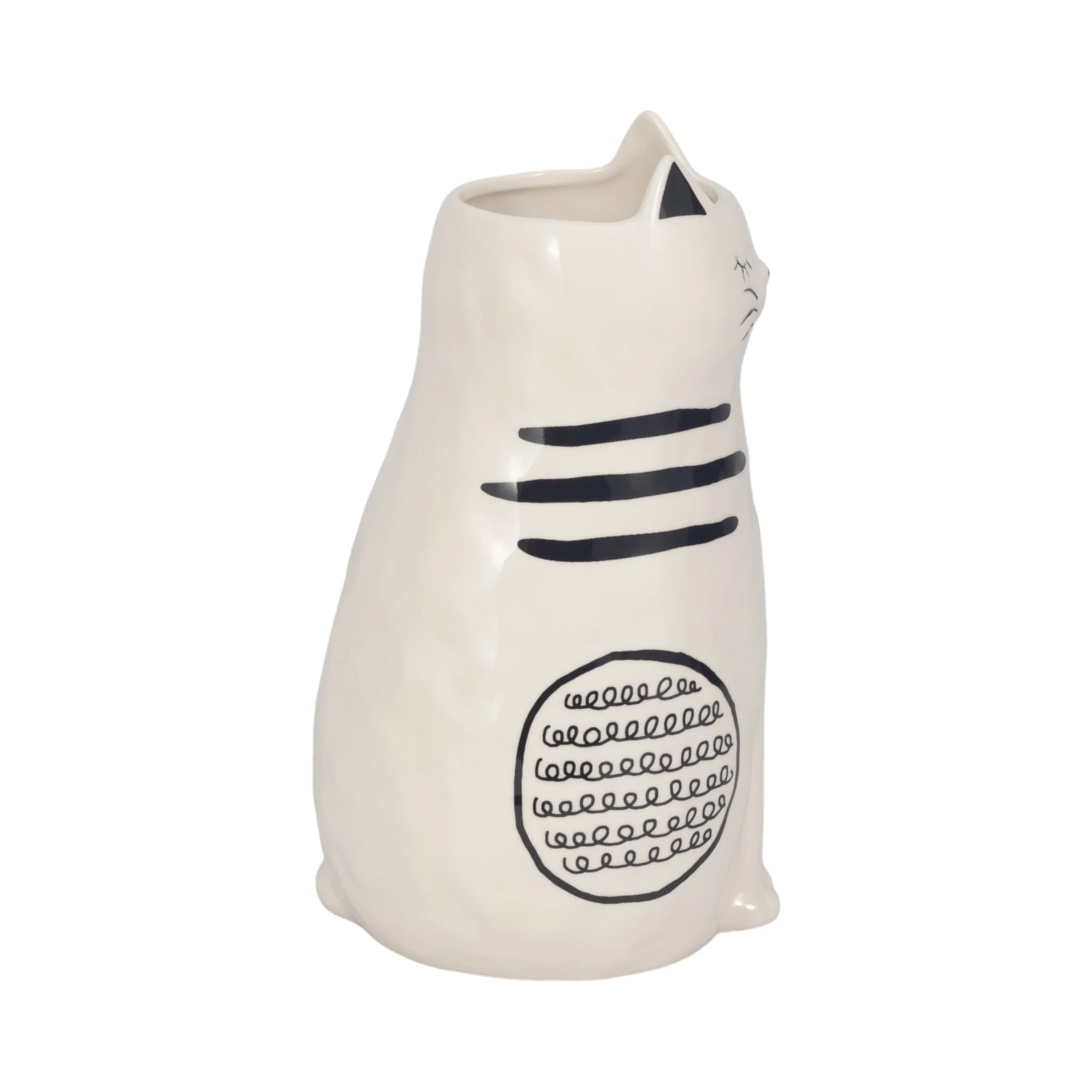 11" Sitting Pretty Kitty With Vase Opening, White/ - Image 4