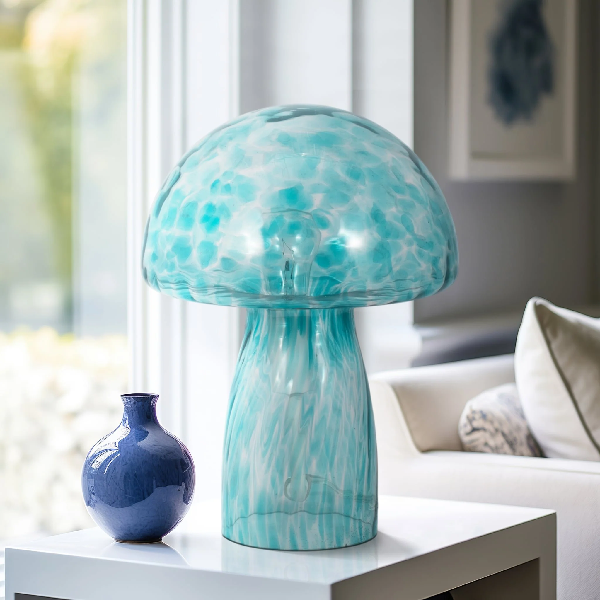 11" Spotted Mushroom Lamp, Seafoam - Image 8