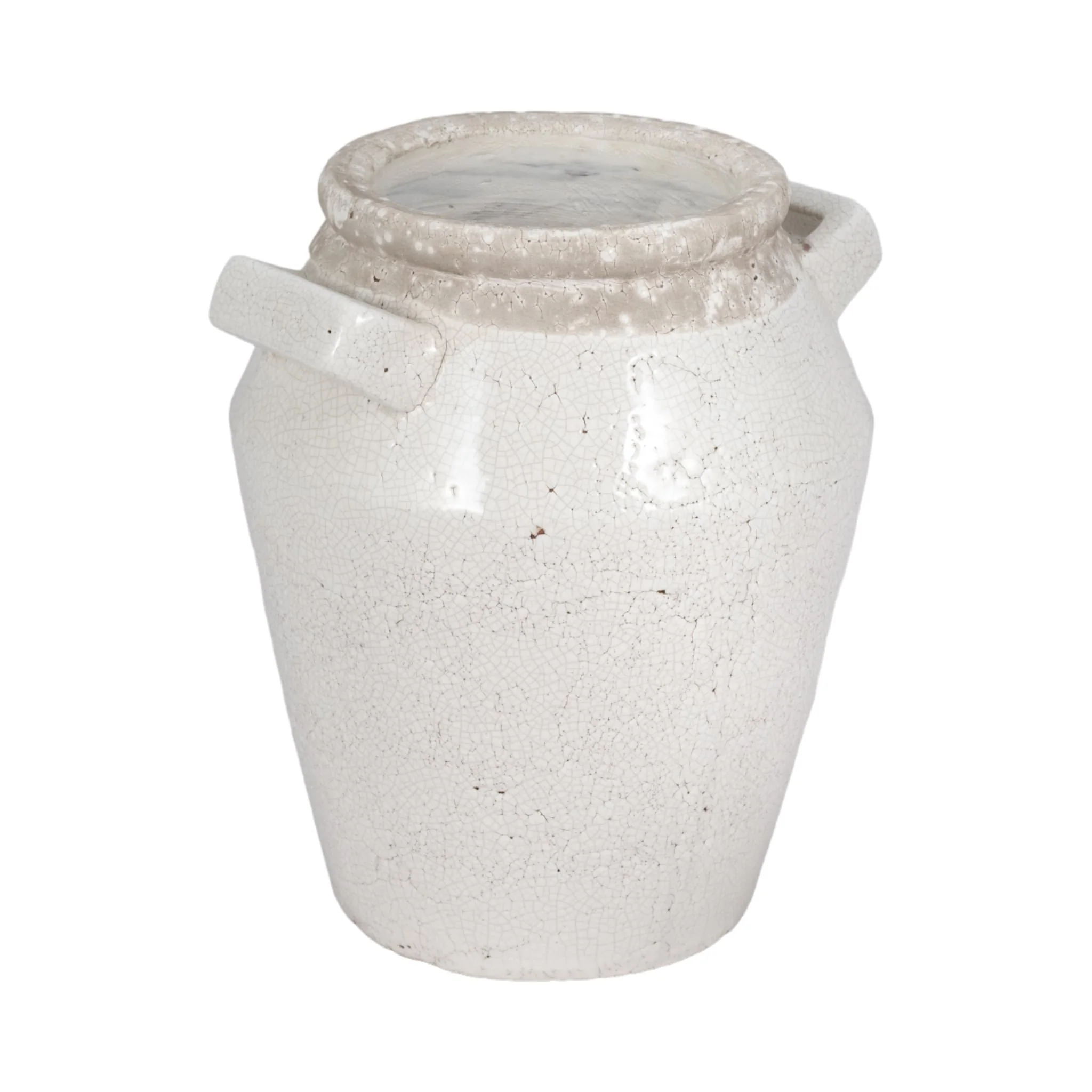 11" Squared Handle Crackle Vase, White - Image 3