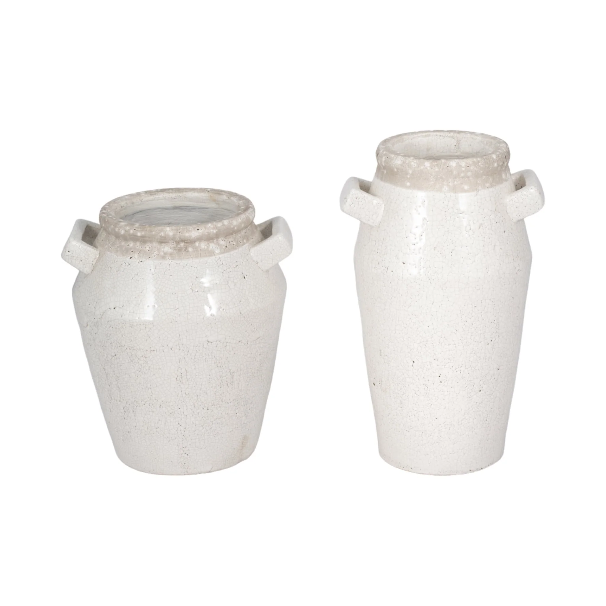 11" Squared Handle Crackle Vase, White - Image 8