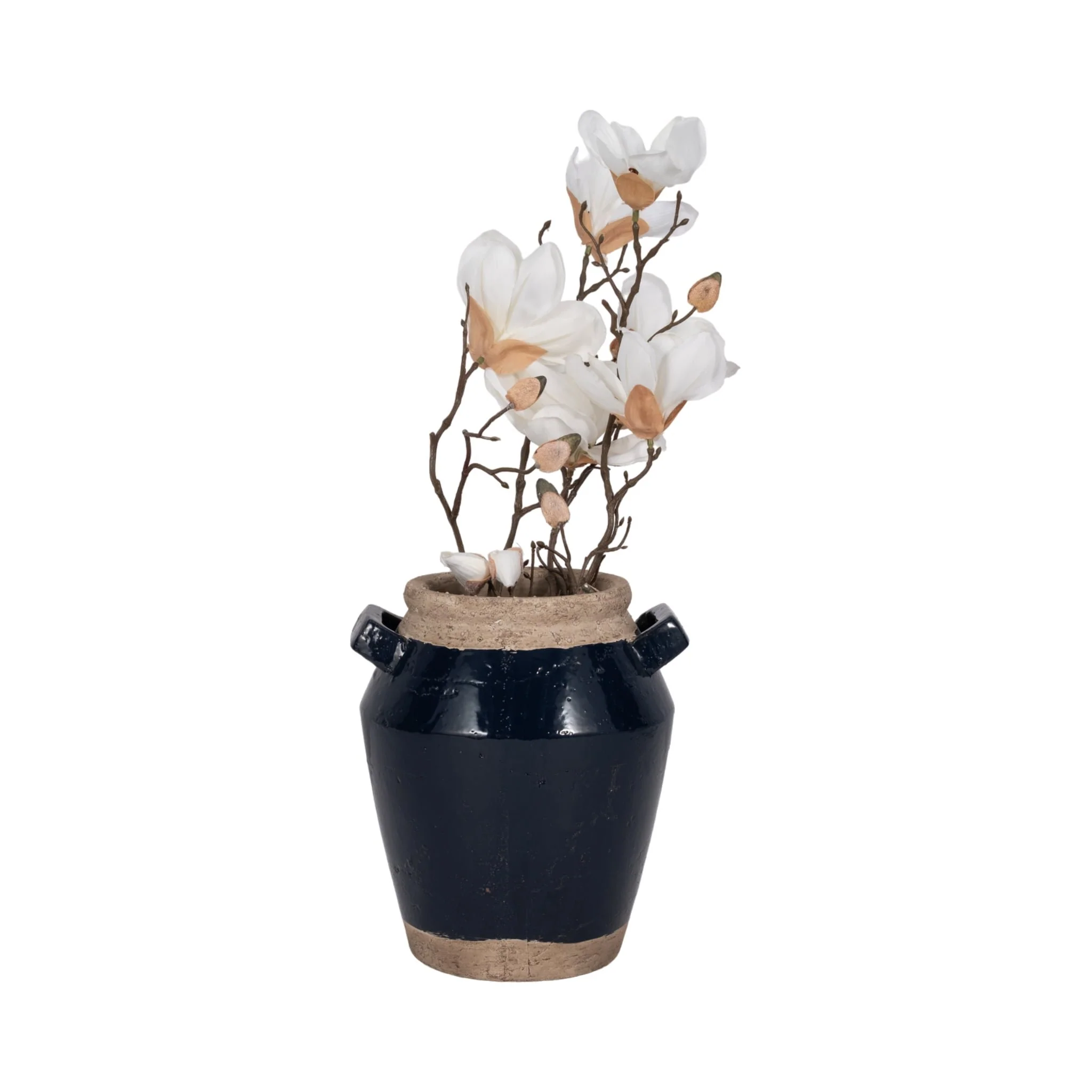 11" Squared Handle Vase, Navy/tan - Image 2