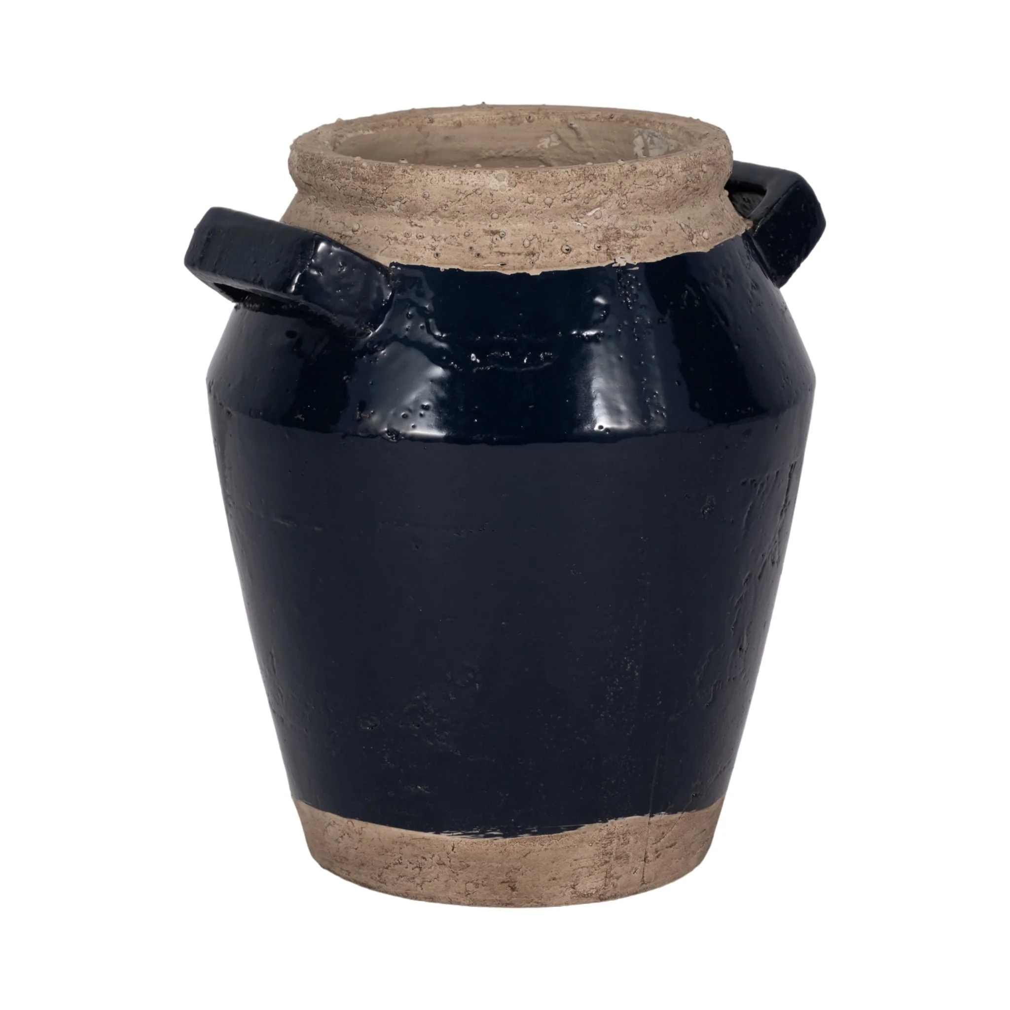 11" Squared Handle Vase, Navy/tan - Image 3