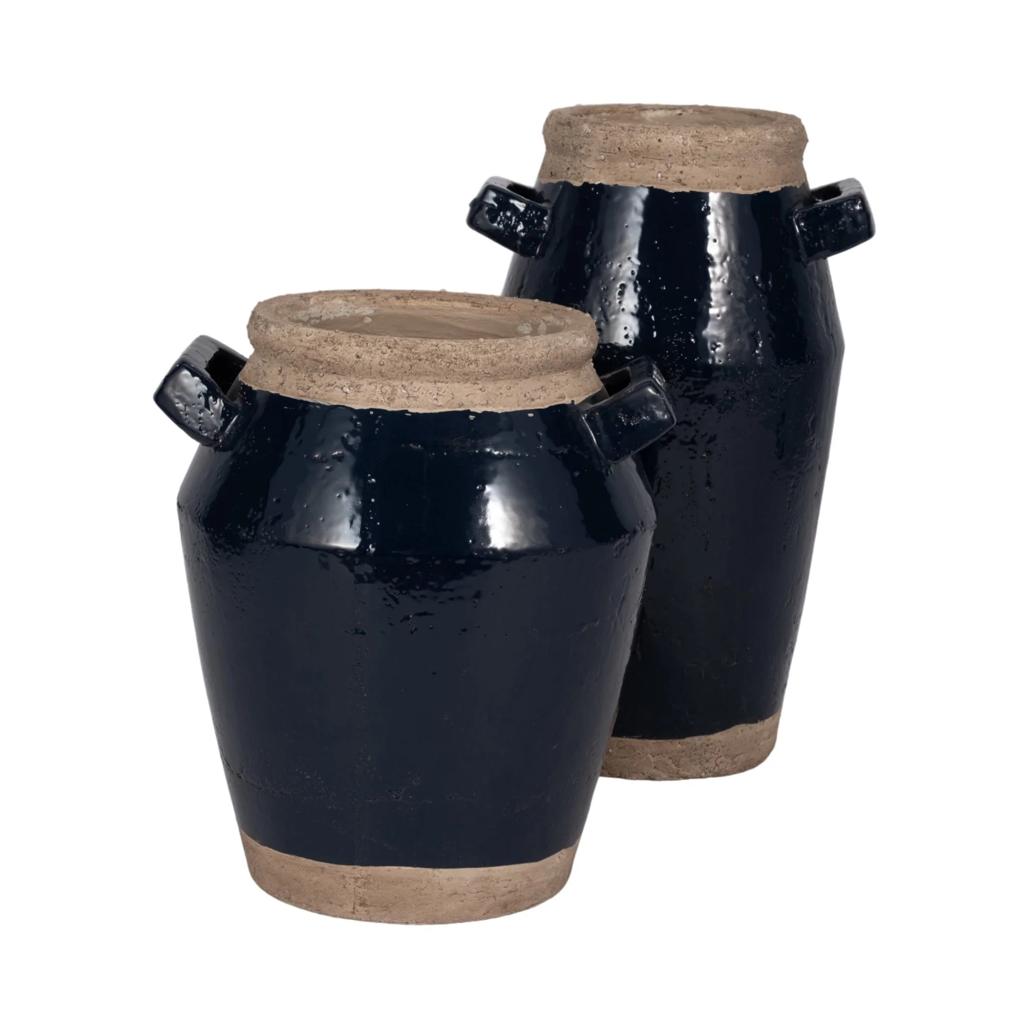 11" Squared Handle Vase, Navy/tan - Image 8