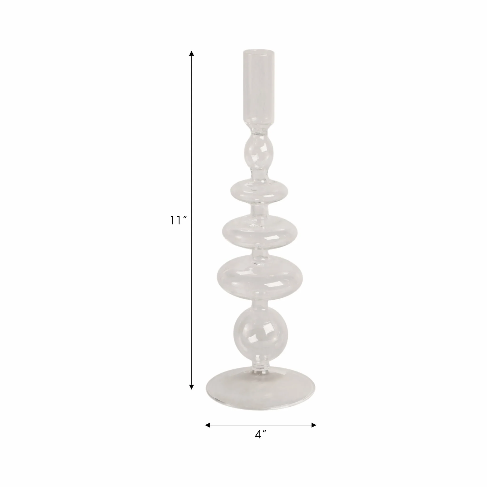 11" Vintage Glass Taper Candle Holder, Clear - Image 2