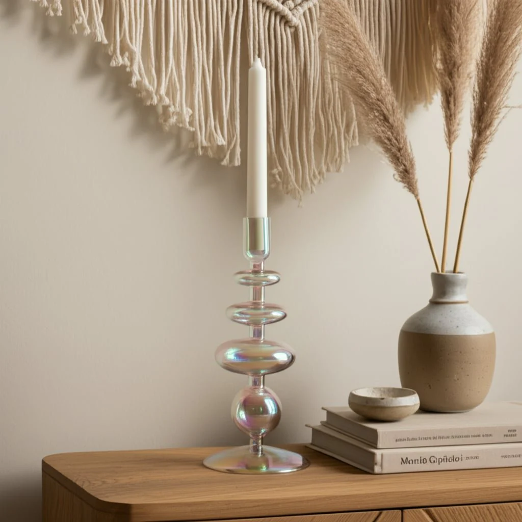 11" Vintage Glass Taper Candle Holder, Luster - Image 3