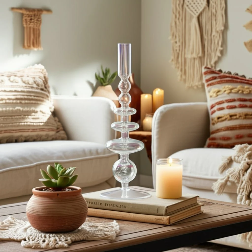 11" Vintage Glass Taper Candle Holder, Luster - Image 4