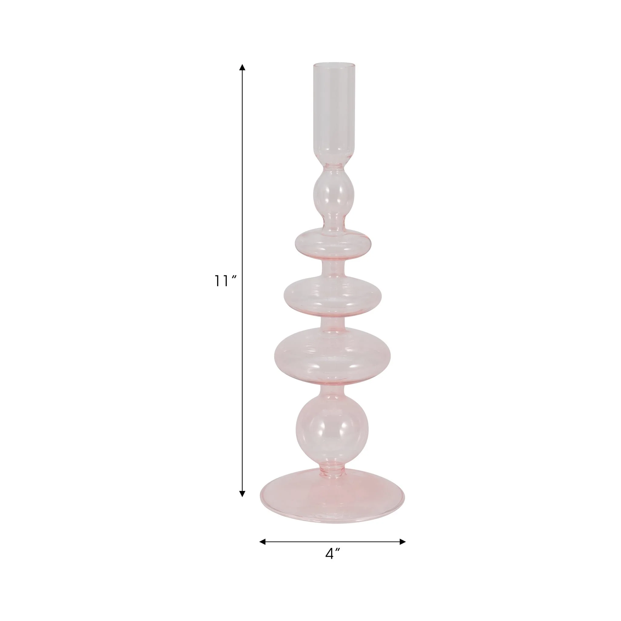 11" Vintage Glass Taper Candle Holder, Pink - Image 2
