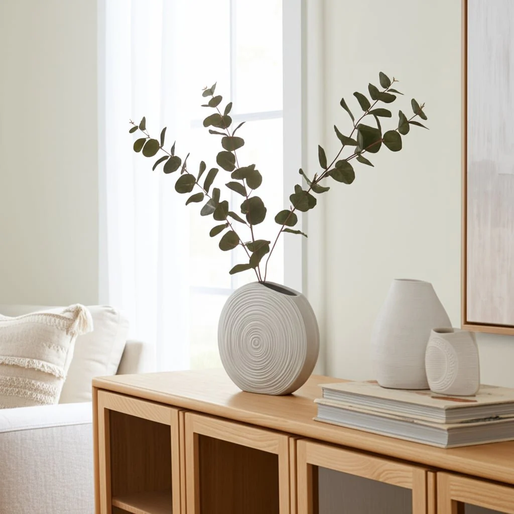 11"h Oval Swirled Vase, White - Image 11