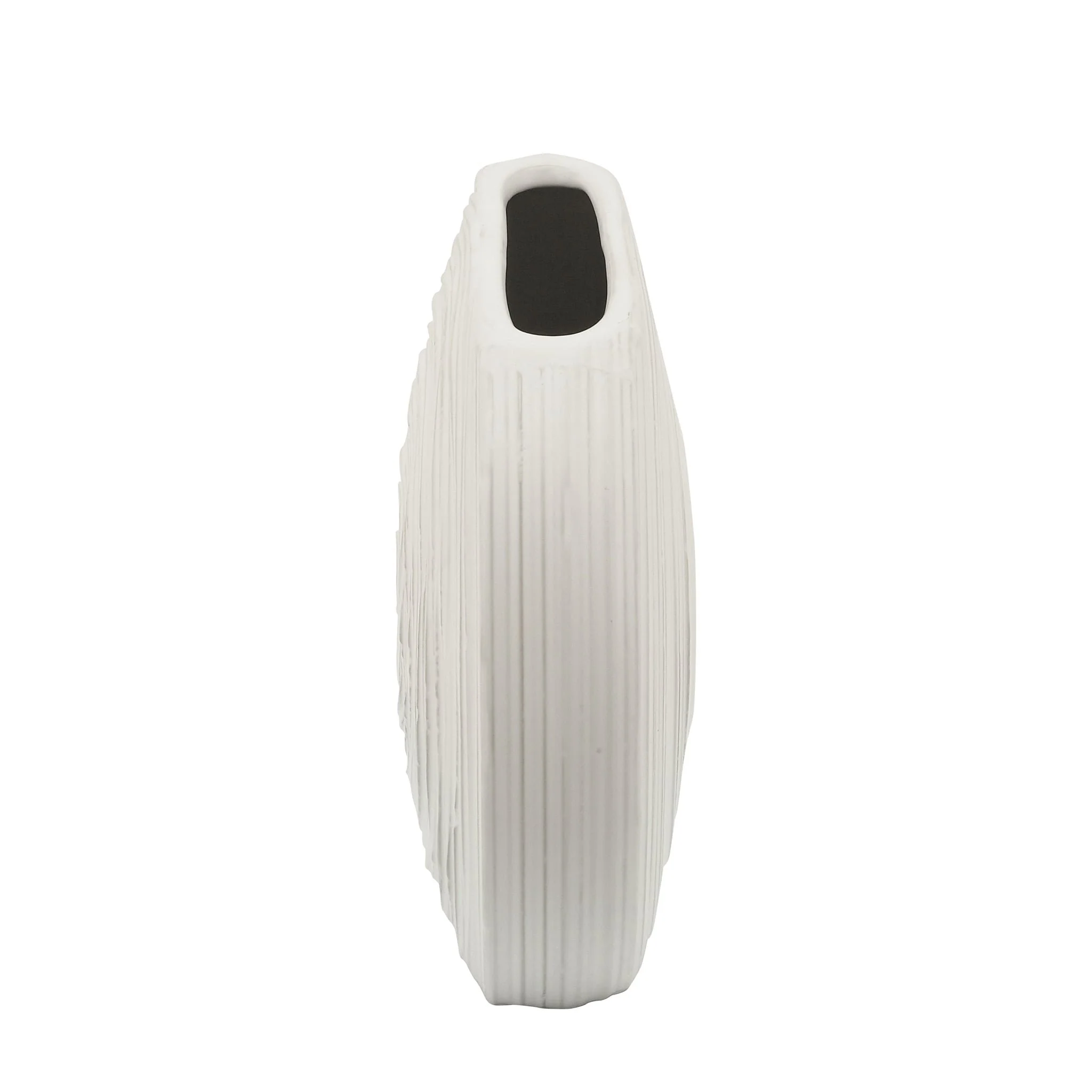 11"h Oval Swirled Vase, White - Image 4