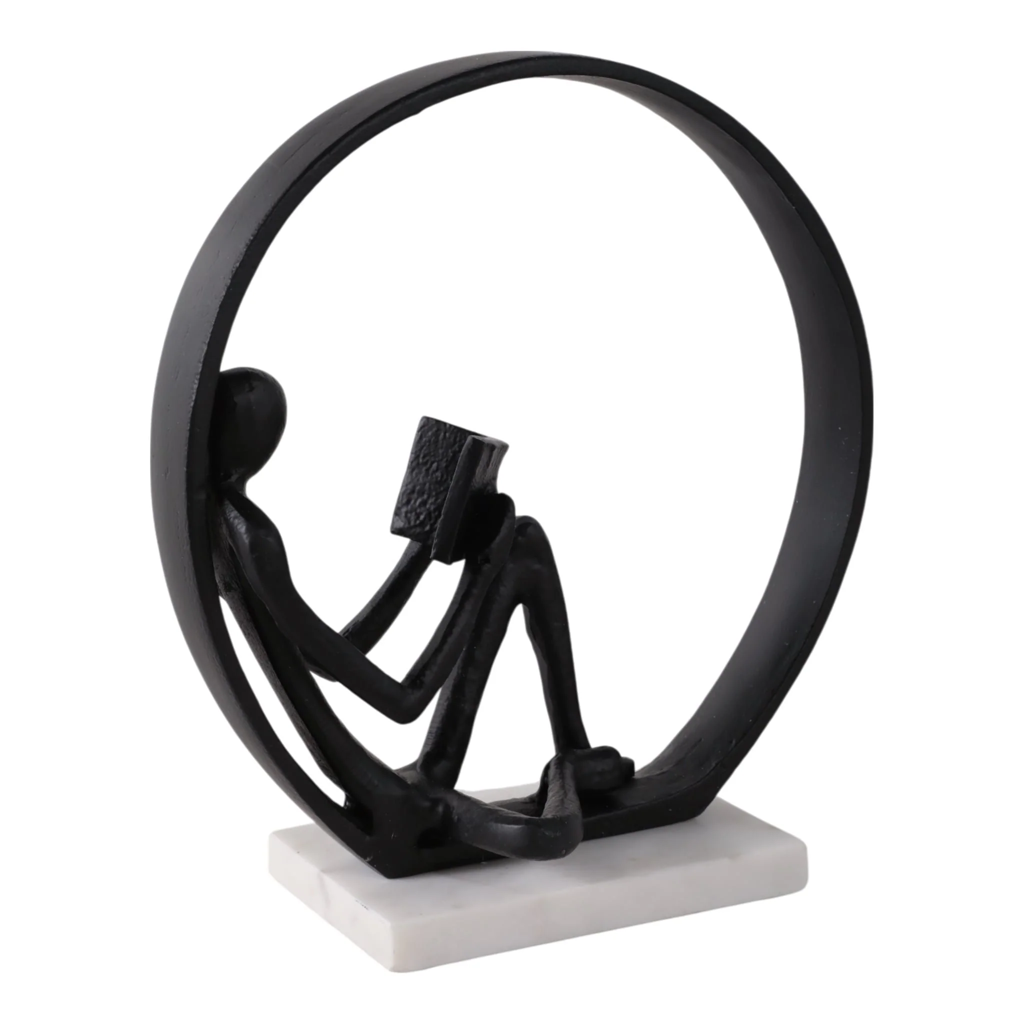 11x10" Avid Reader On Marble Base, Black/white - Image 2