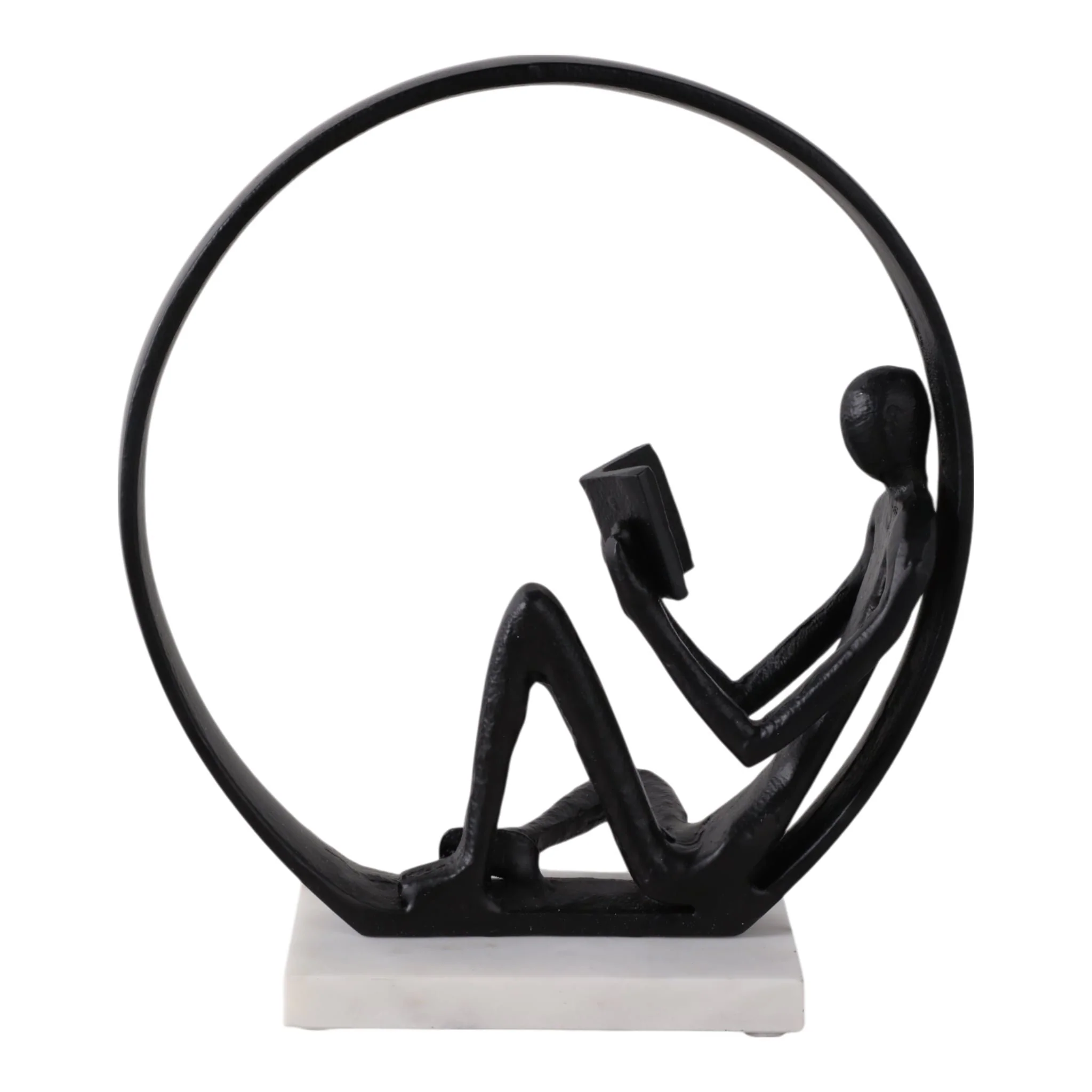 11x10" Avid Reader On Marble Base, Black/white - Image 4