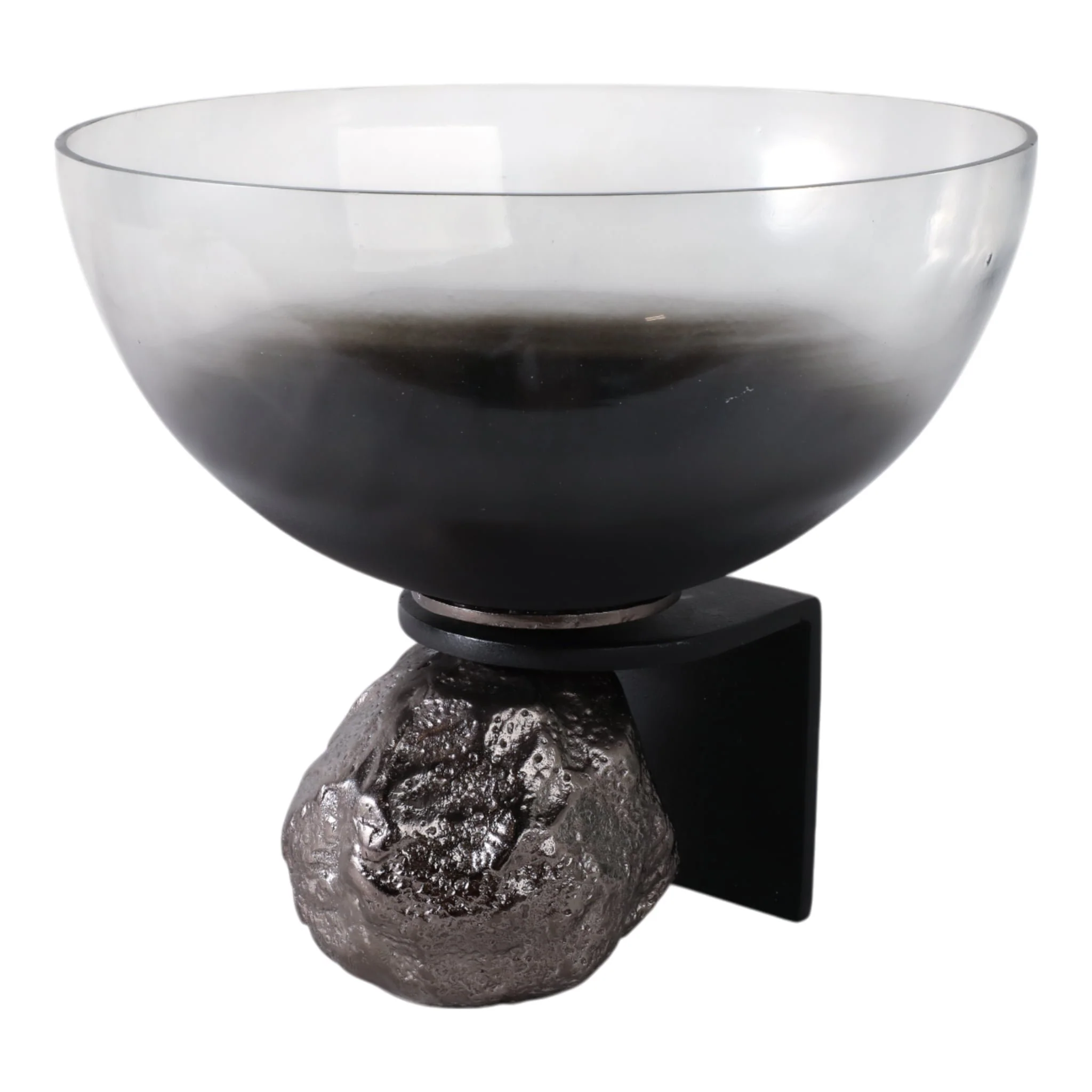 11x10" Glass Bowl On Rock Pedestal, Black/silver - Image 2
