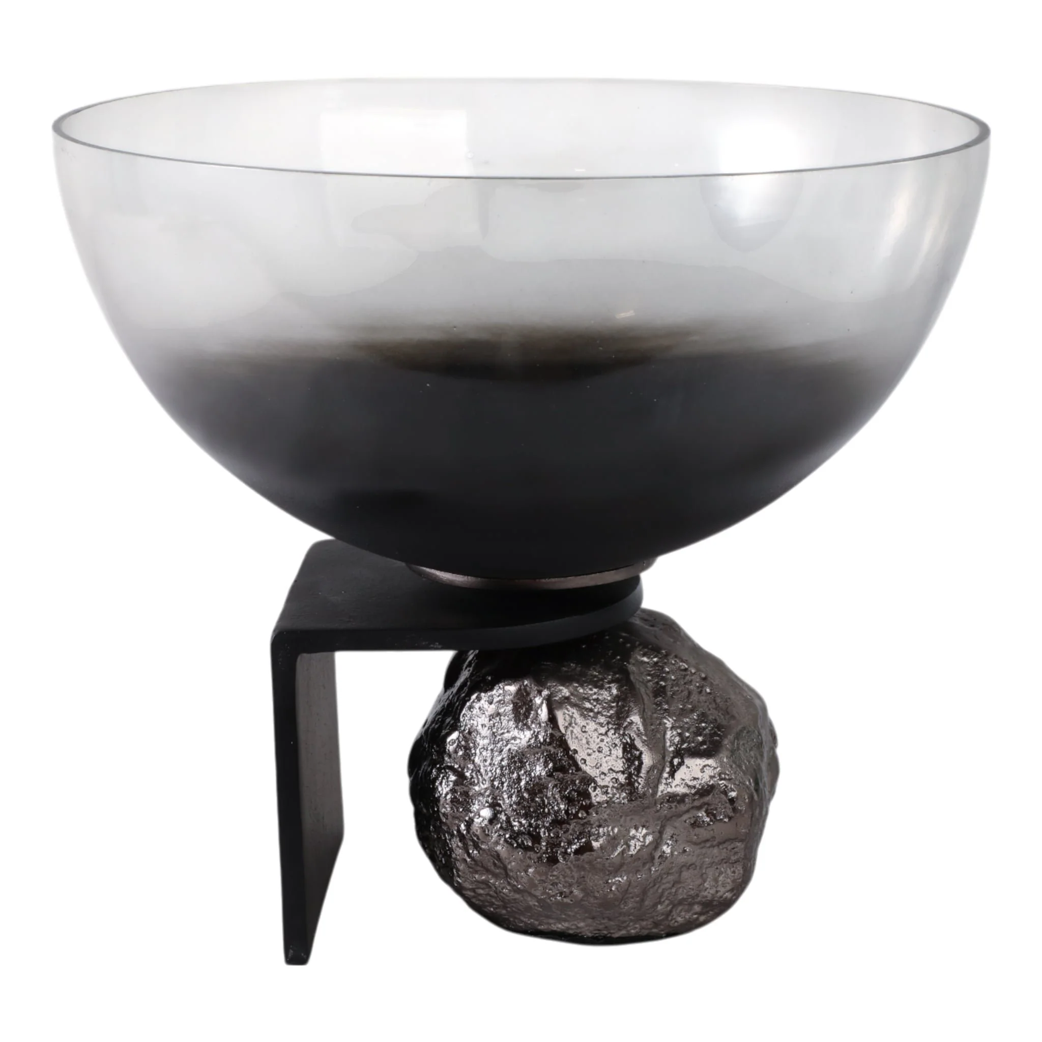 11x10" Glass Bowl On Rock Pedestal, Black/silver - Image 4