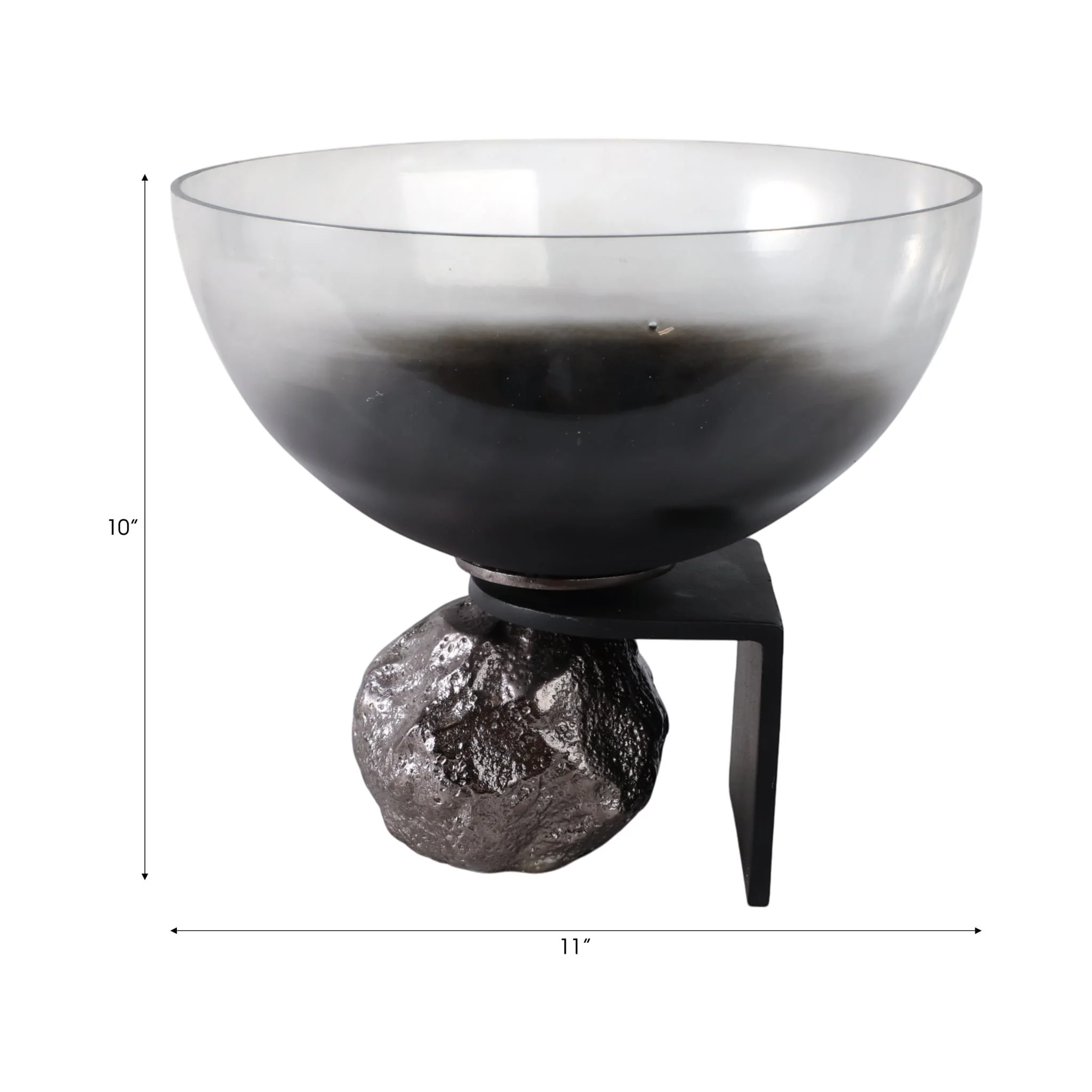 11x10" Glass Bowl On Rock Pedestal, Black/silver - Image 8