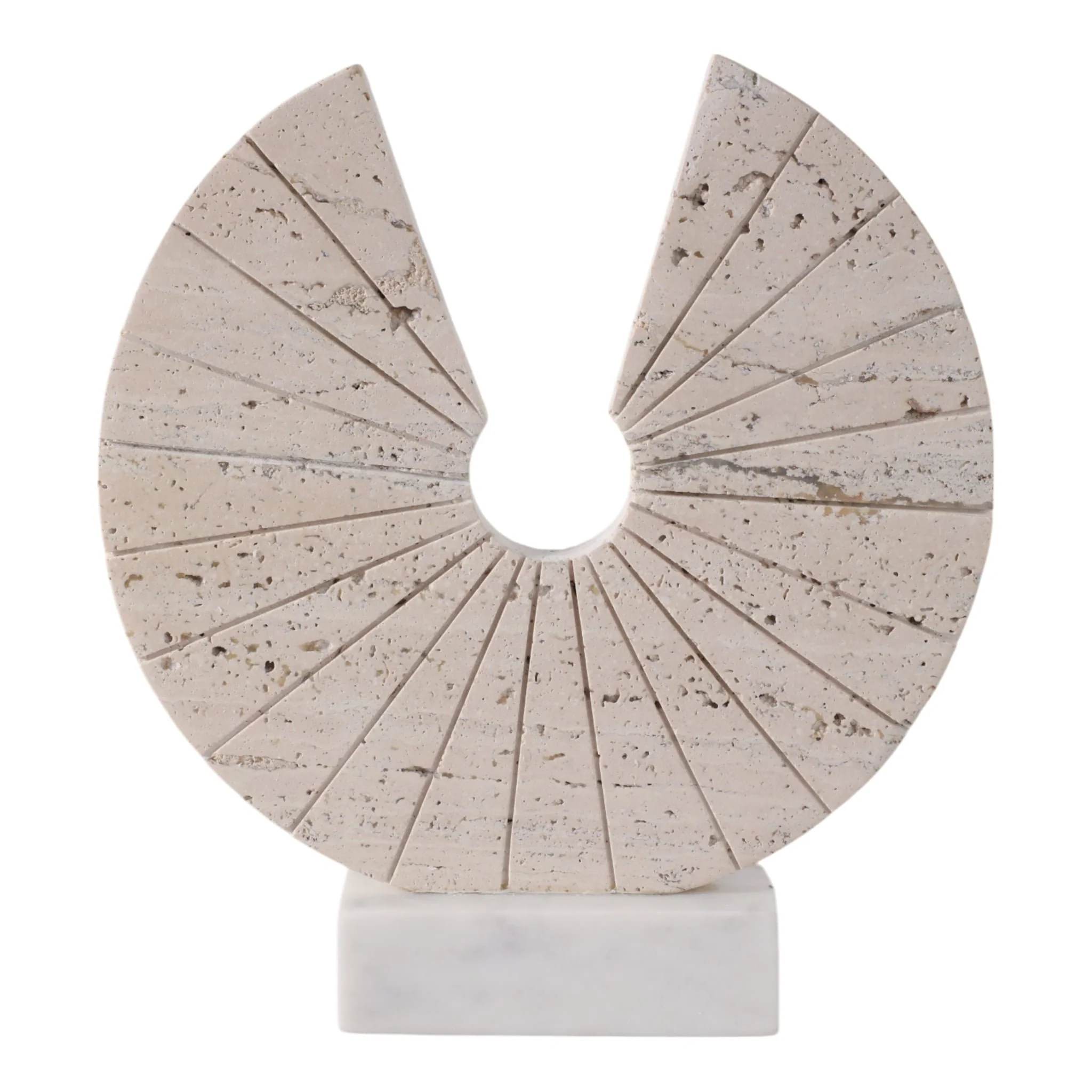 11x10" Travertine Open Circle On Marble Base, Tan/ - Image 4