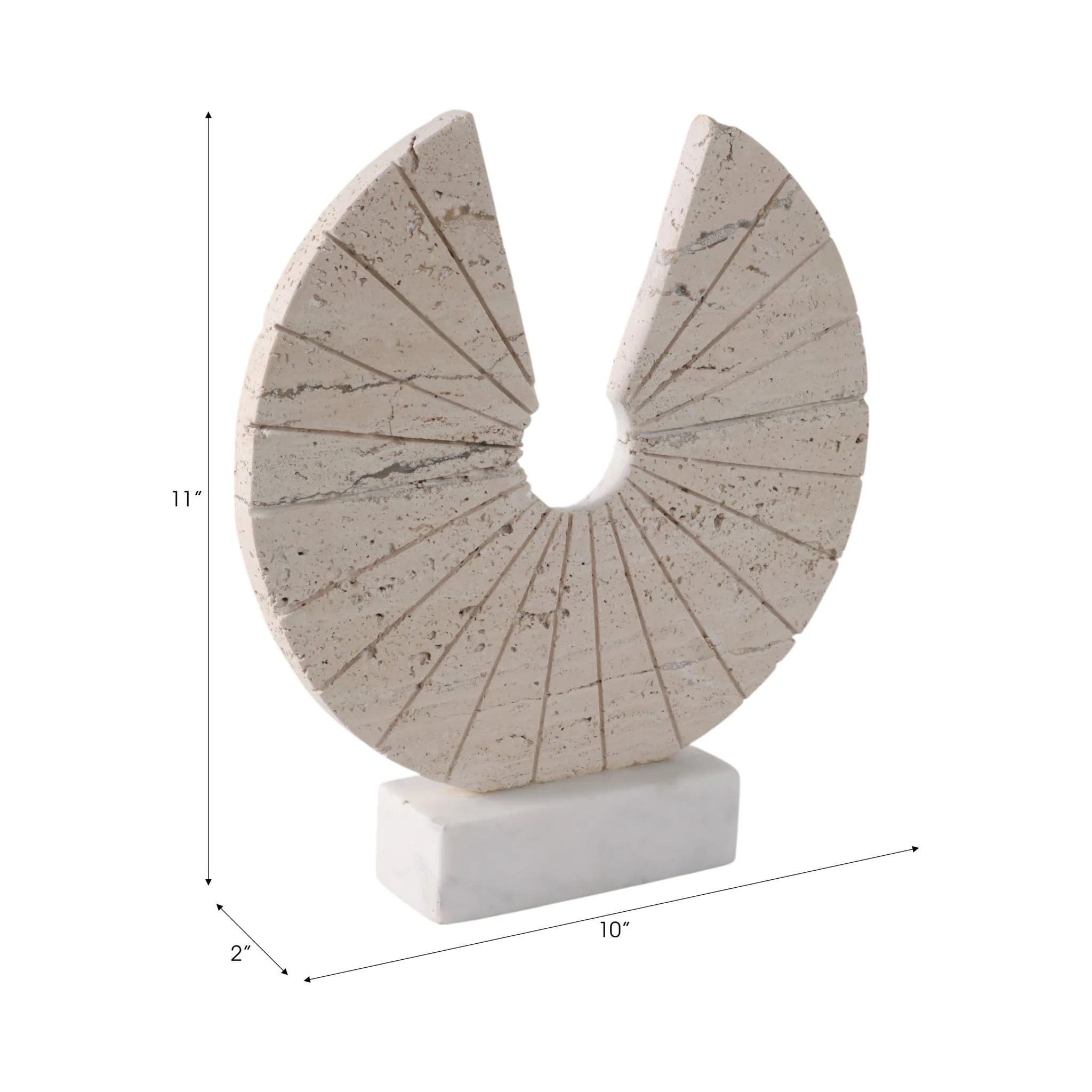 11x10" Travertine Open Circle On Marble Base, Tan/ - Image 8