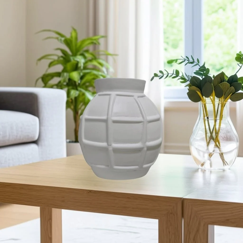 11x11" Windowpane Paper Mache Vase, White - Image 11