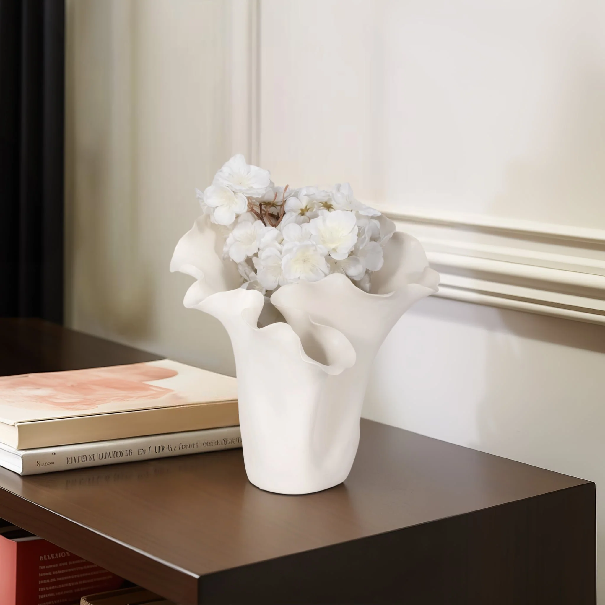 11x12" Handmade Flutter Vase, White - Image 11