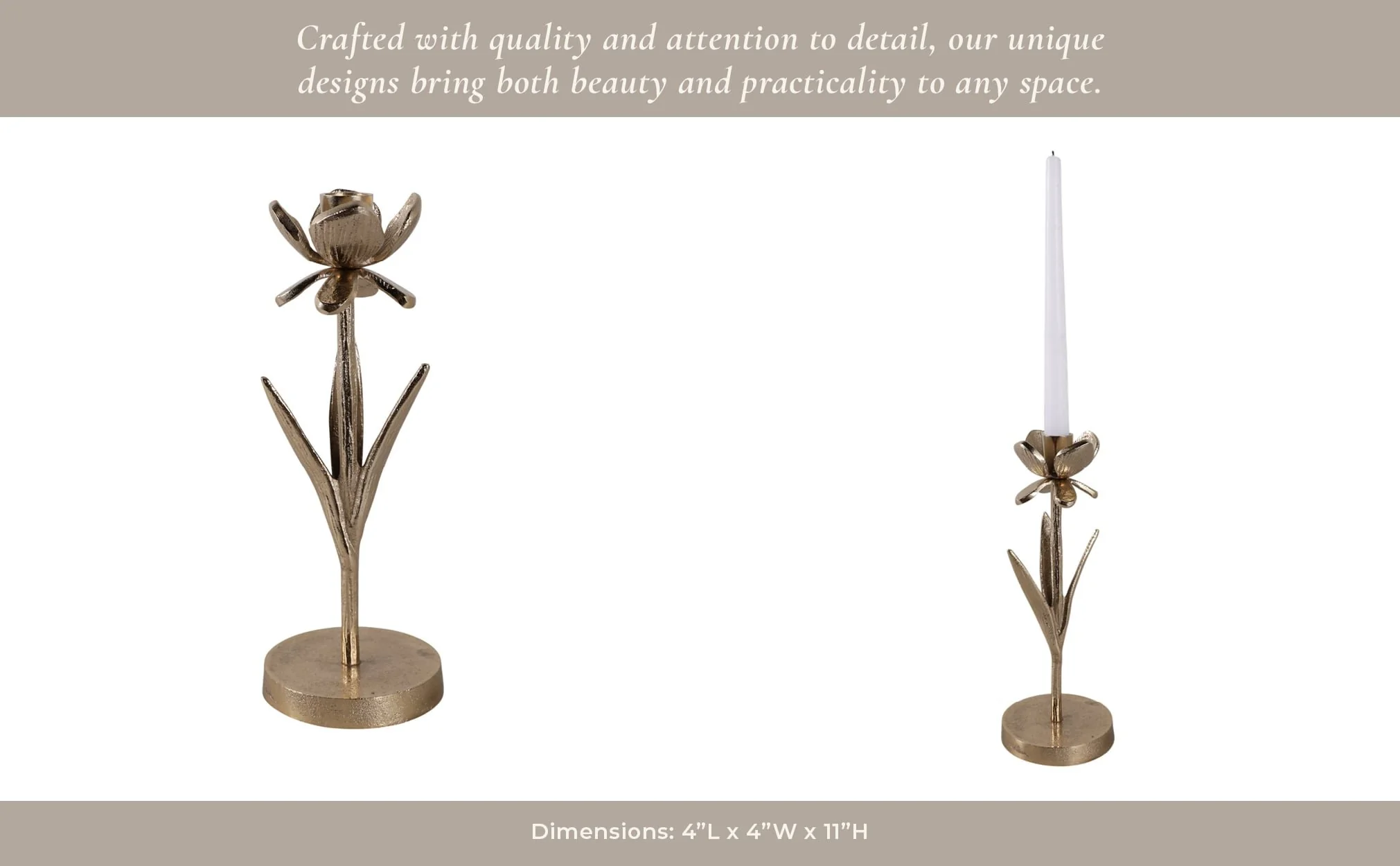 11x4" Flower Bloom Taper Holder, Champagne - Image 9