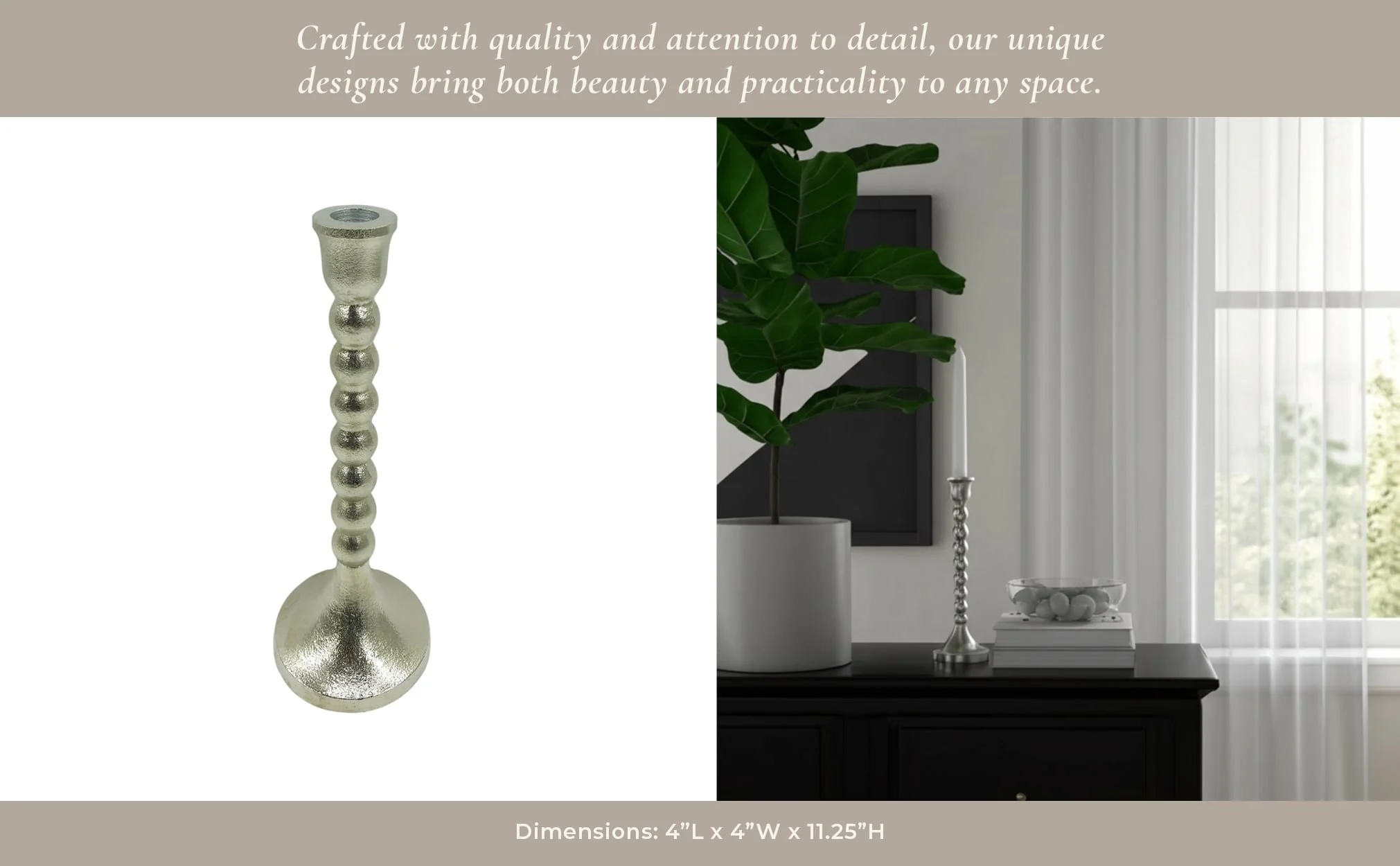 11x4" Stacked Ball Metal Taper Holder, Silver - Image 4