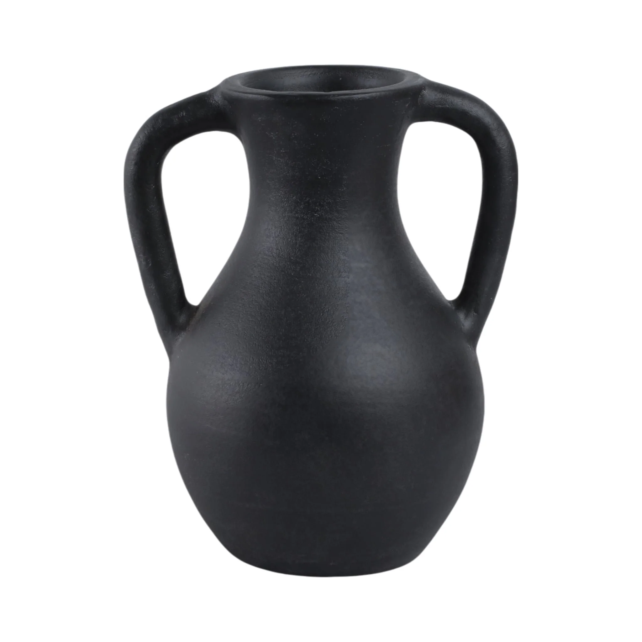 11x9" Terracotta Jug Vase With Handles, Black - Image 3