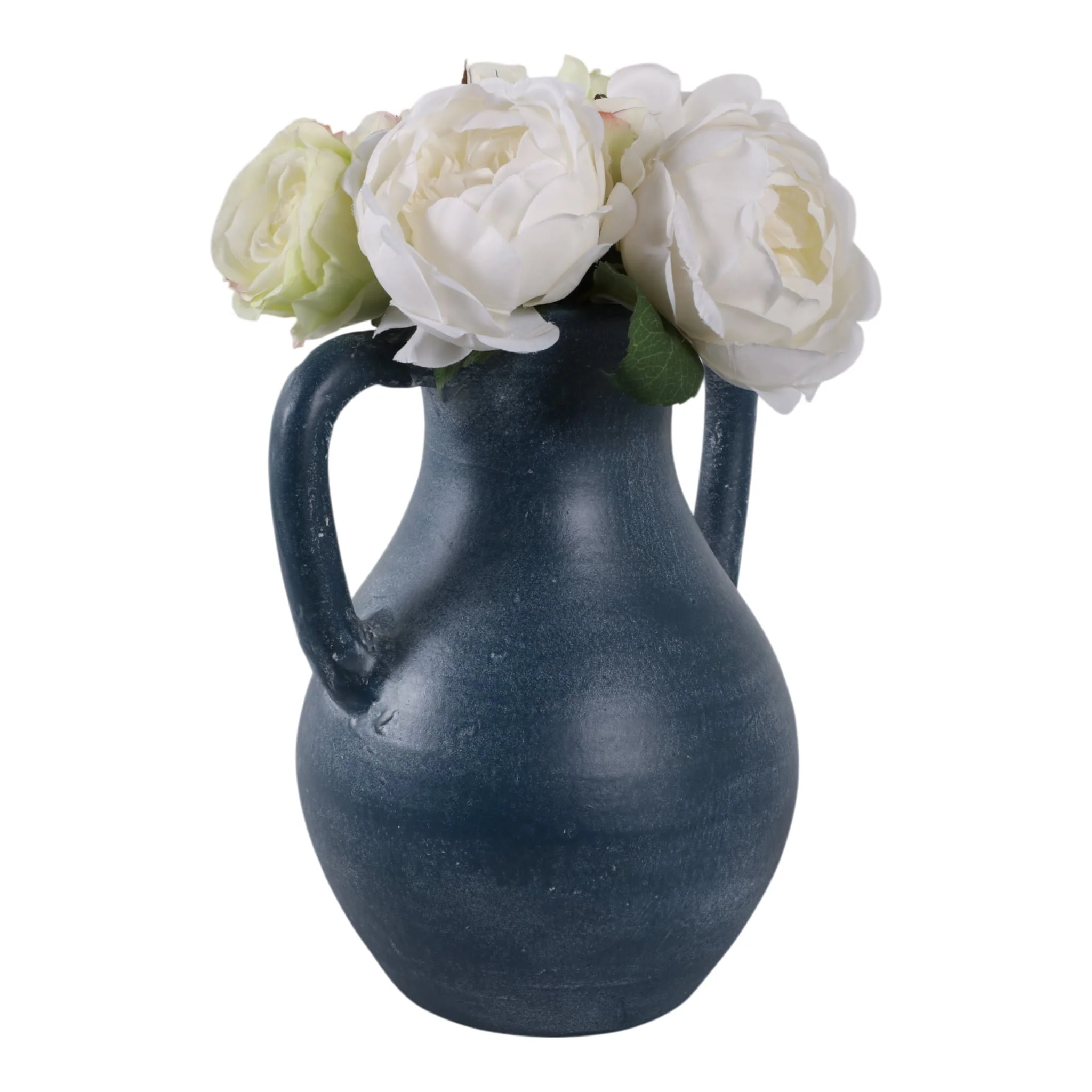 11x9" Terracotta Jug Vase With Handles, Blue - Image 2