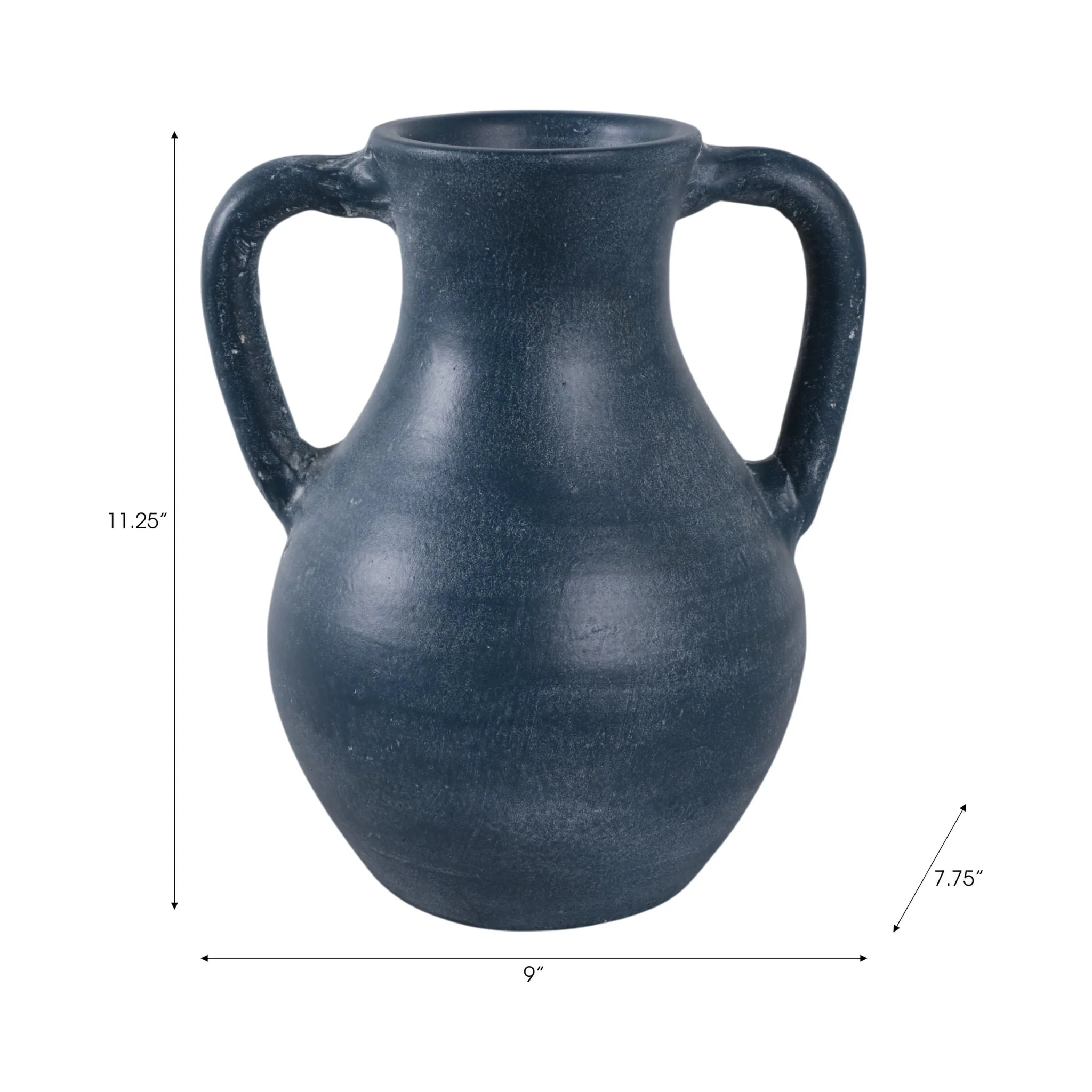 11x9" Terracotta Jug Vase With Handles, Blue - Image 8