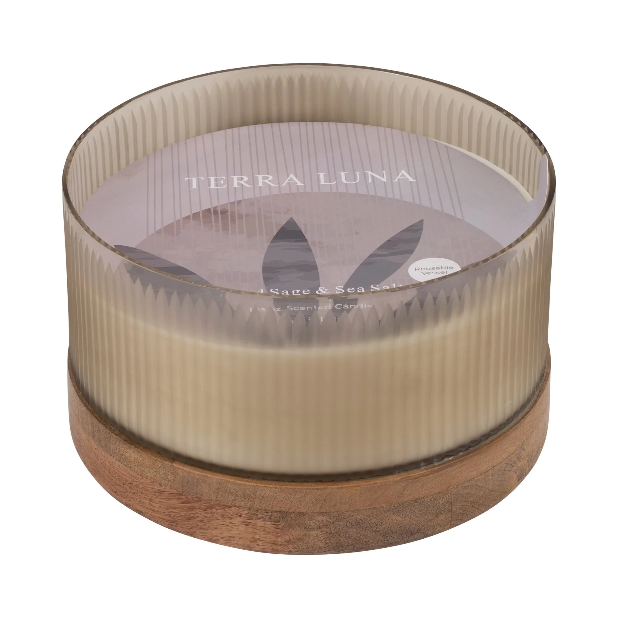 12" 183 Oz Glass Candle W/ Wood Base, Ivory - Image 2