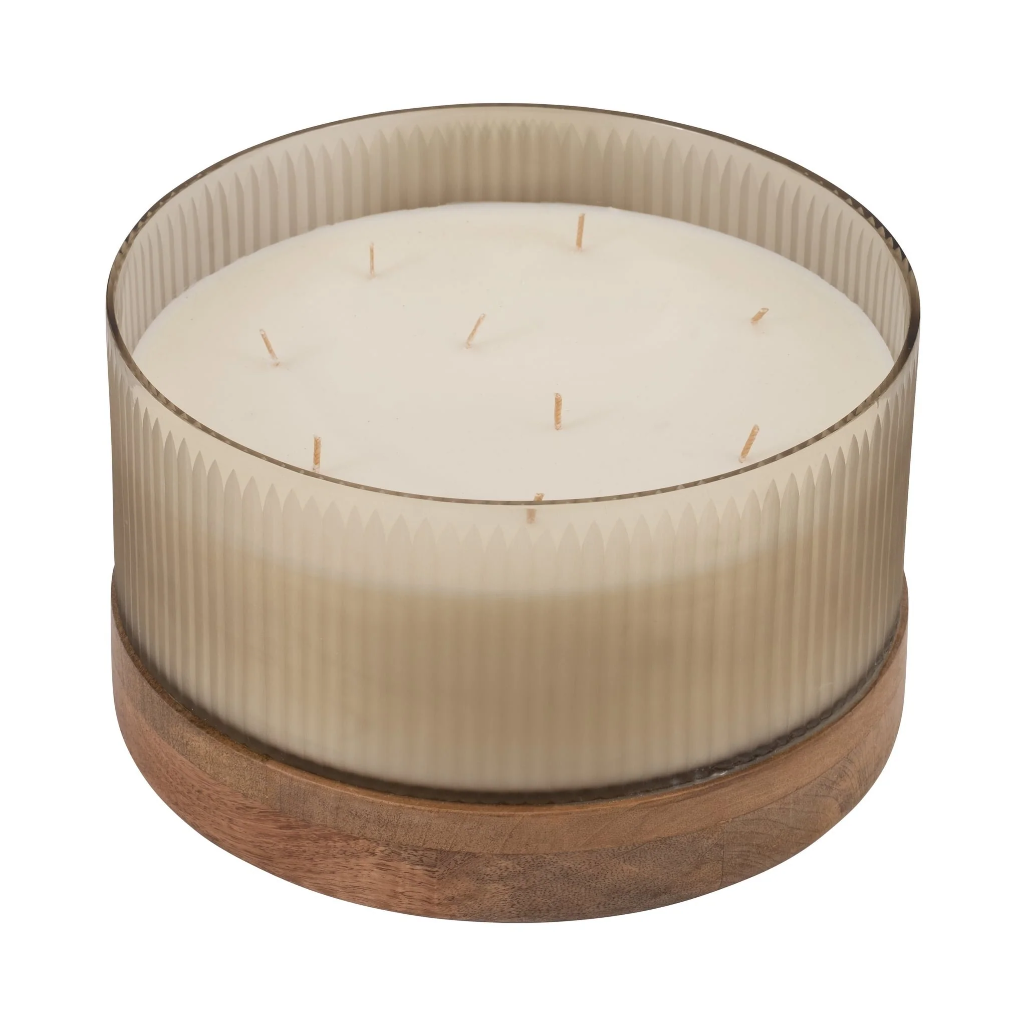 12" 183 Oz Glass Candle W/ Wood Base, Ivory - Image 4