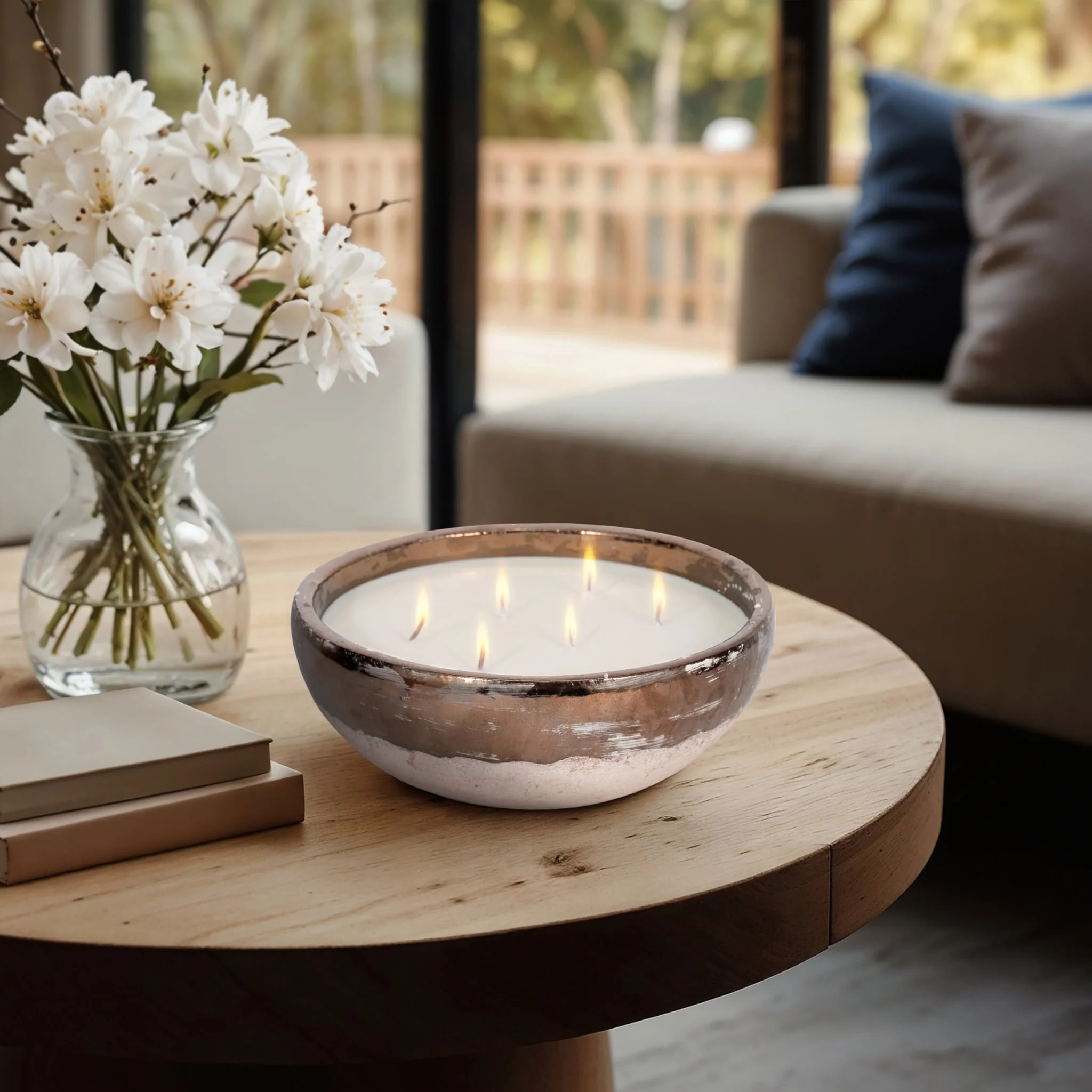 12" 57 Oz Pine Bowl Candle, Grey/gold - Image 10