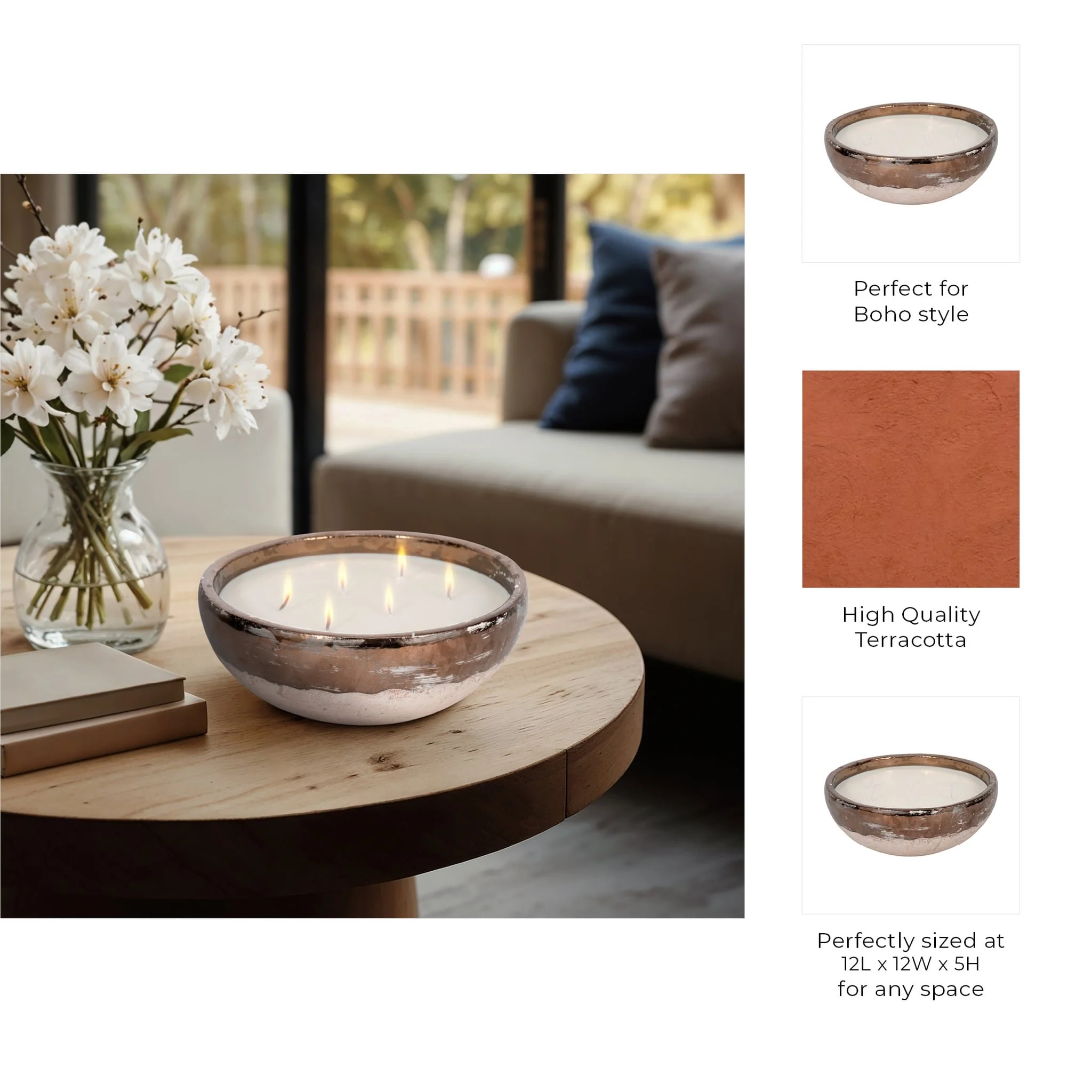 12" 57 Oz Pine Bowl Candle, Grey/gold - Image 9
