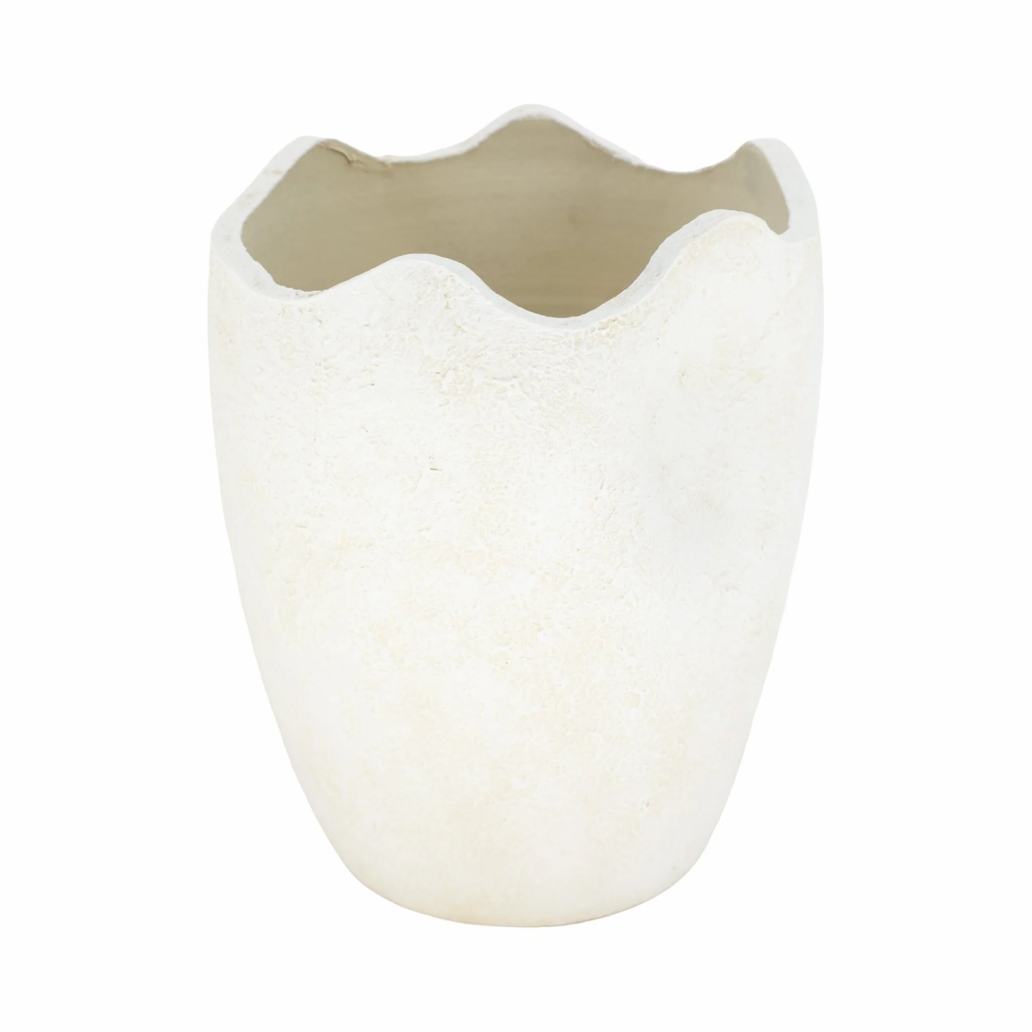 12" Abstract Textured Terracotta Vase, Ivory - Image 3