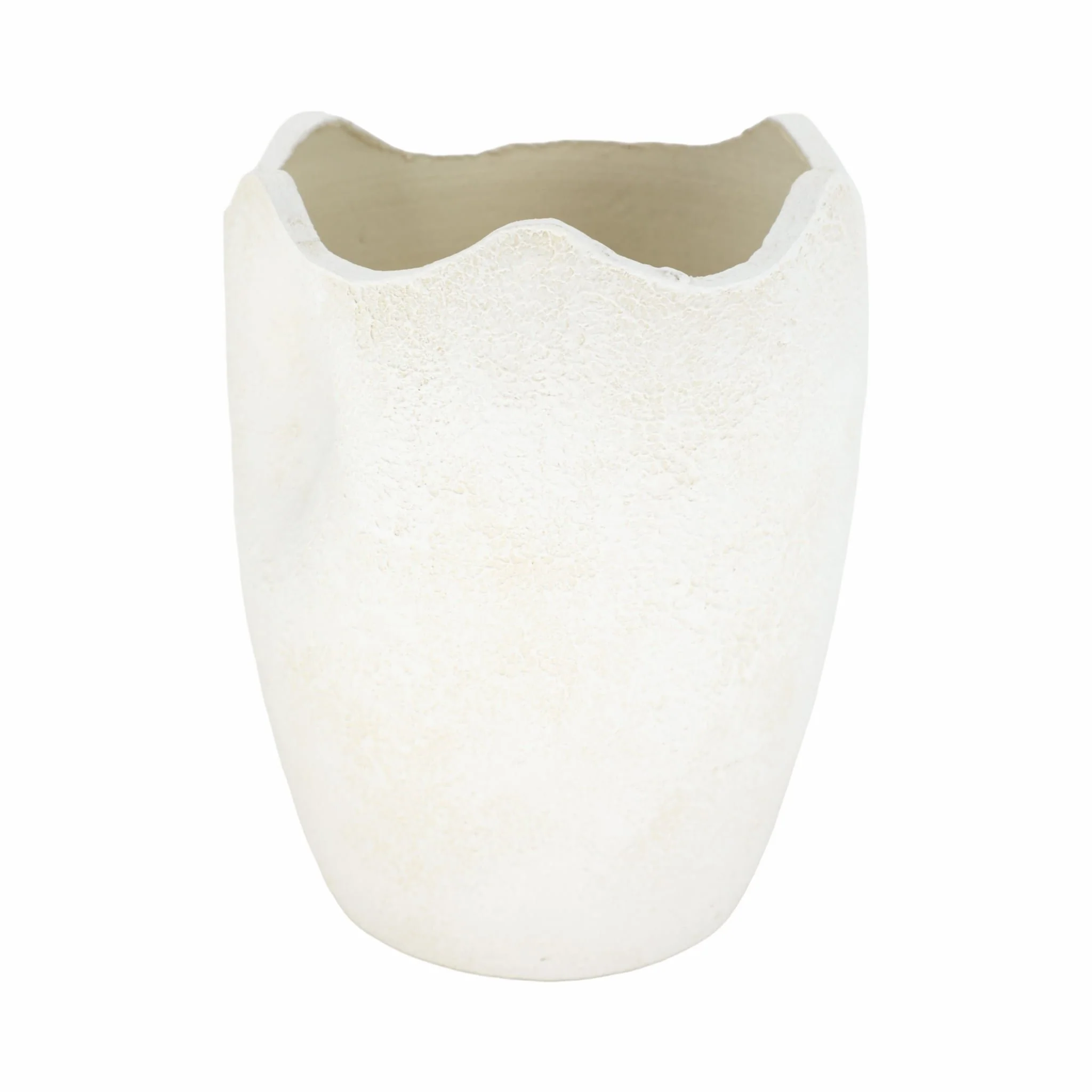 12" Abstract Textured Terracotta Vase, Ivory - Image 4