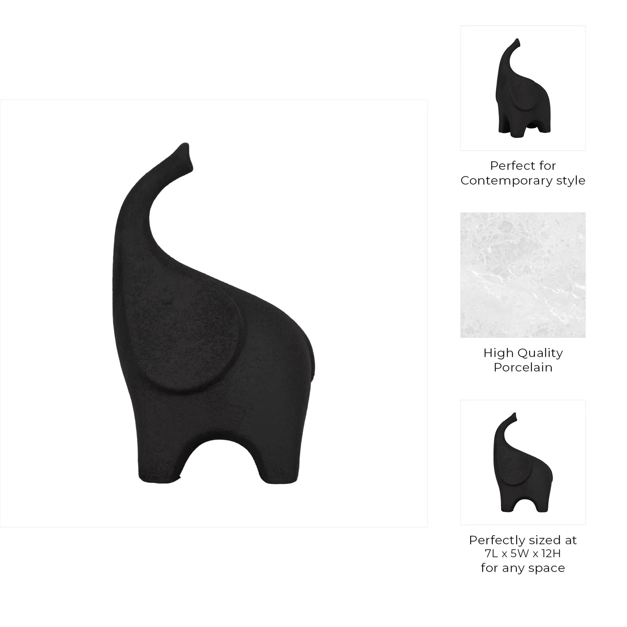 12" Big Ear Elephant With Rough Texture, Black - Image 10