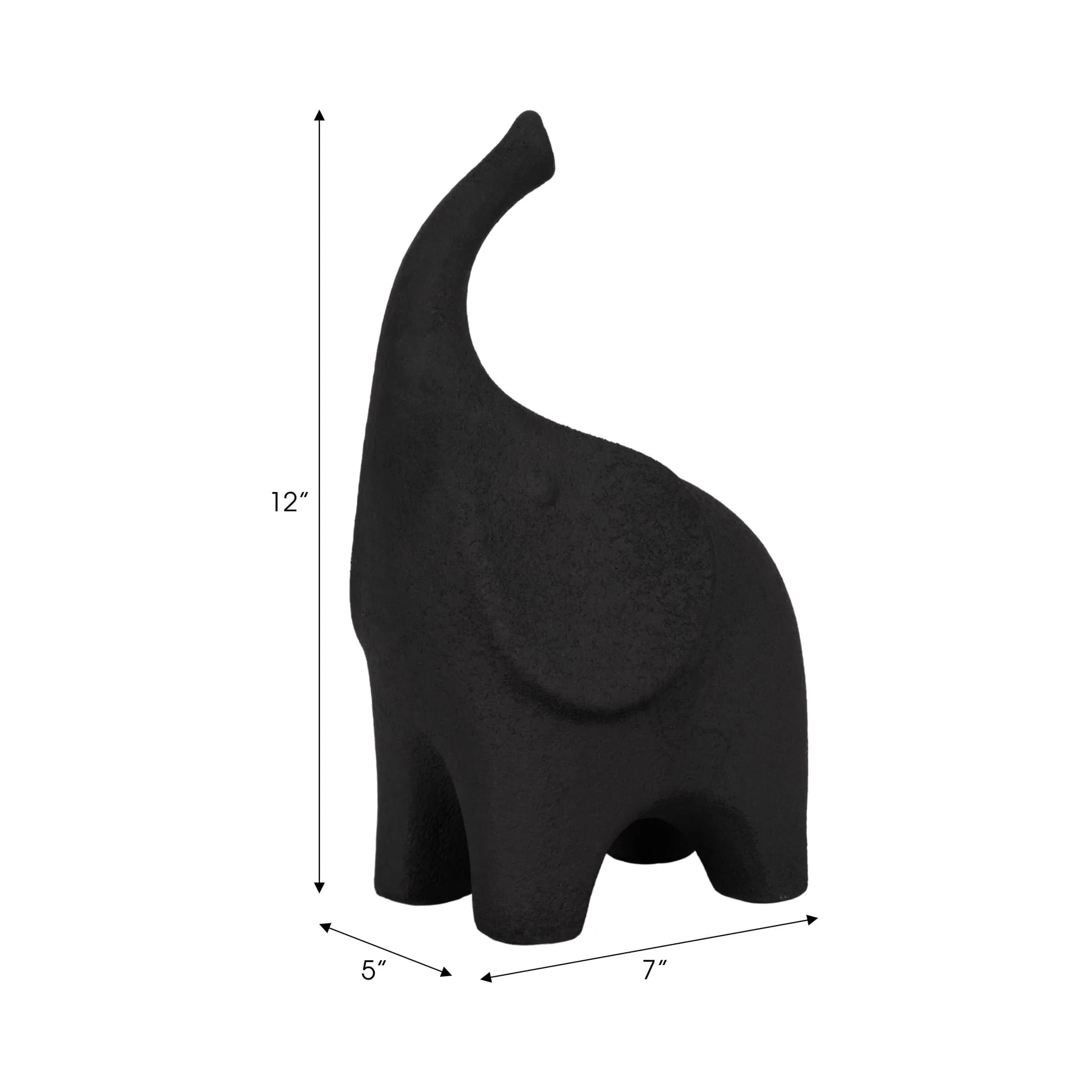 12" Big Ear Elephant With Rough Texture, Black - Image 9