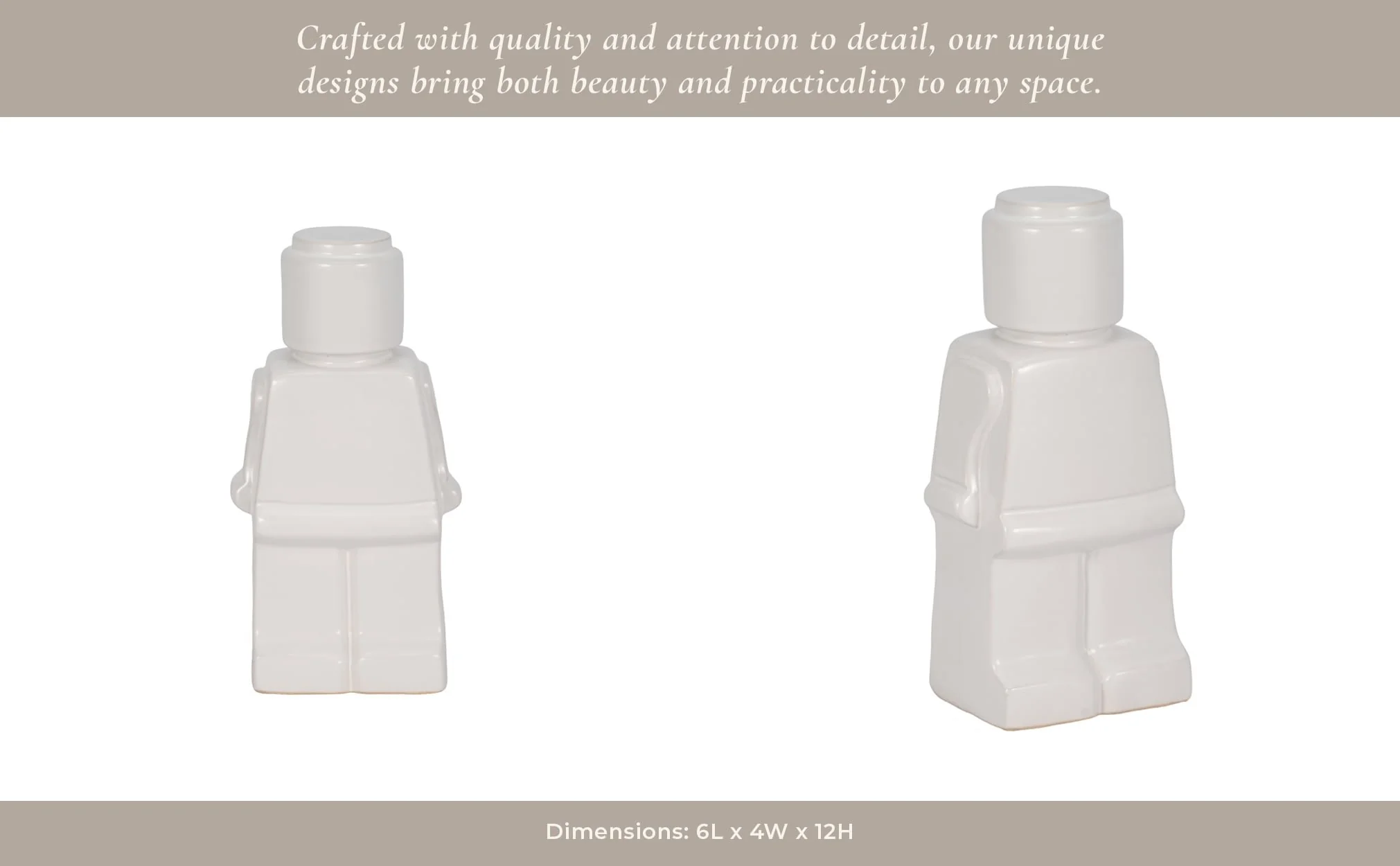 12" Block Man Figure, White - Image 12