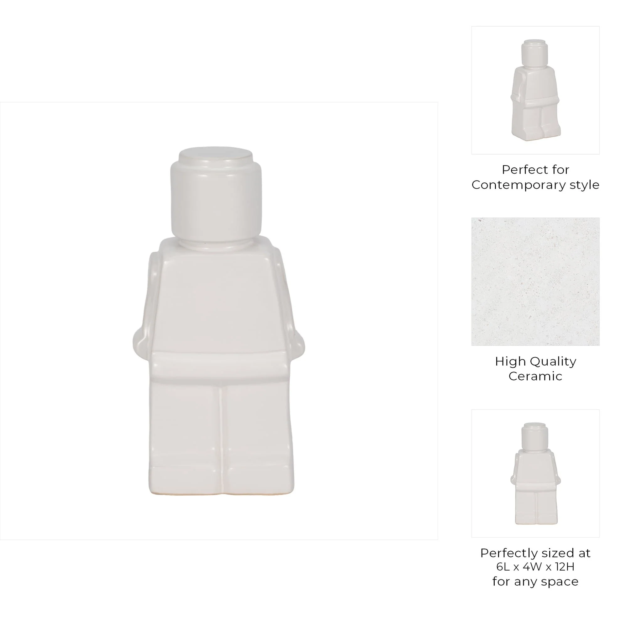 12" Block Man Figure, White - Image 9