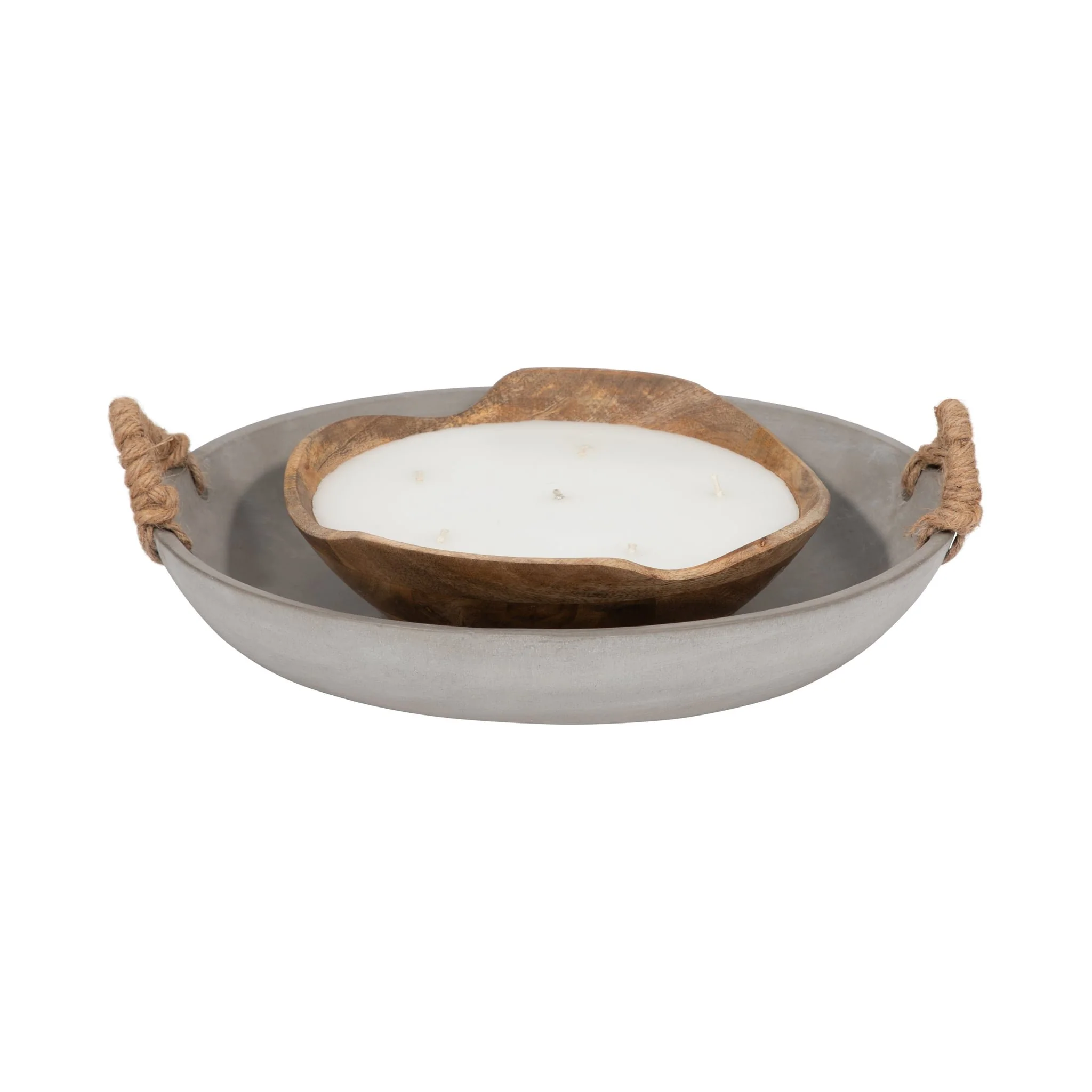 12" Cement Bowl W/ Woven Handles, Grey - Image 2