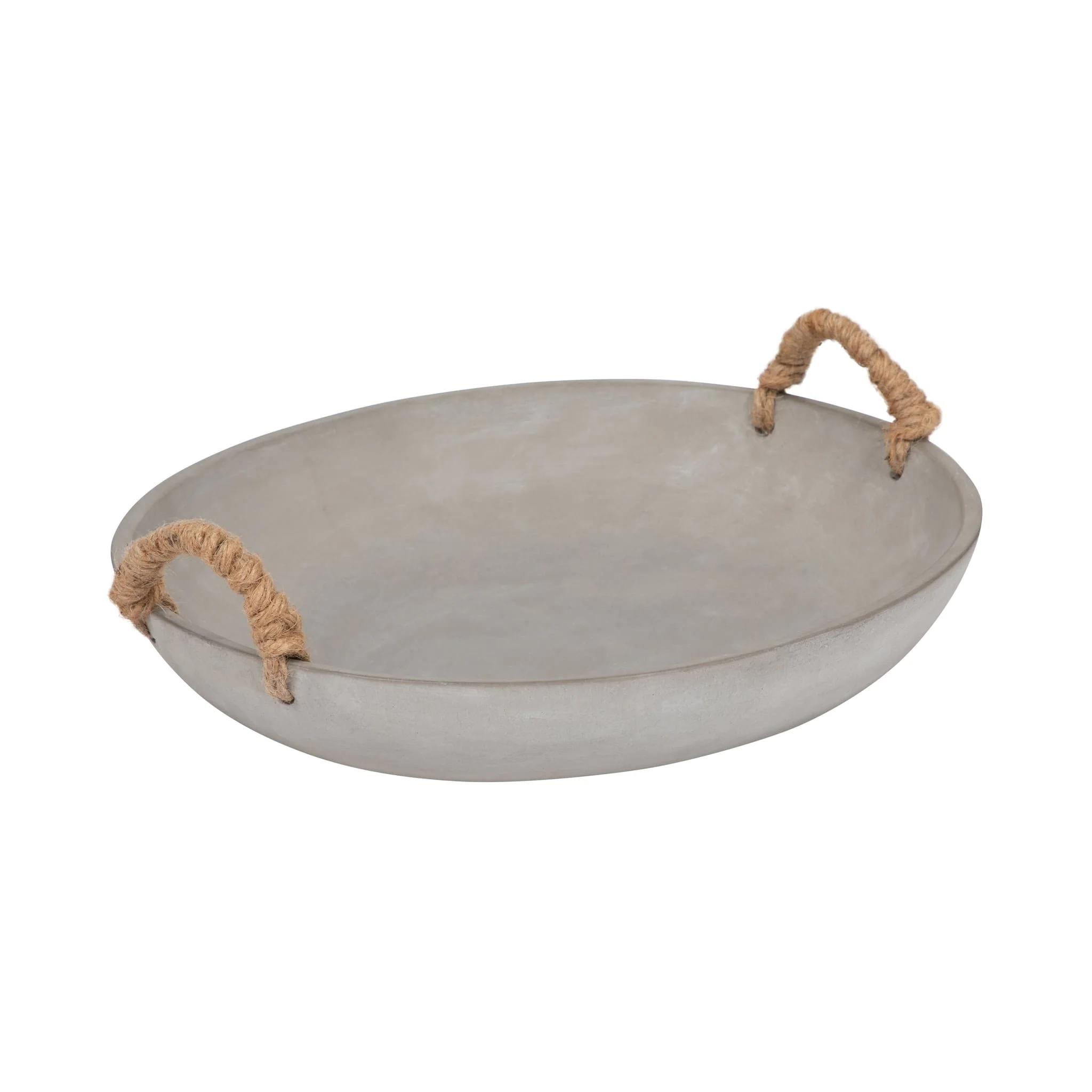 12" Cement Bowl W/ Woven Handles, Grey - Image 3