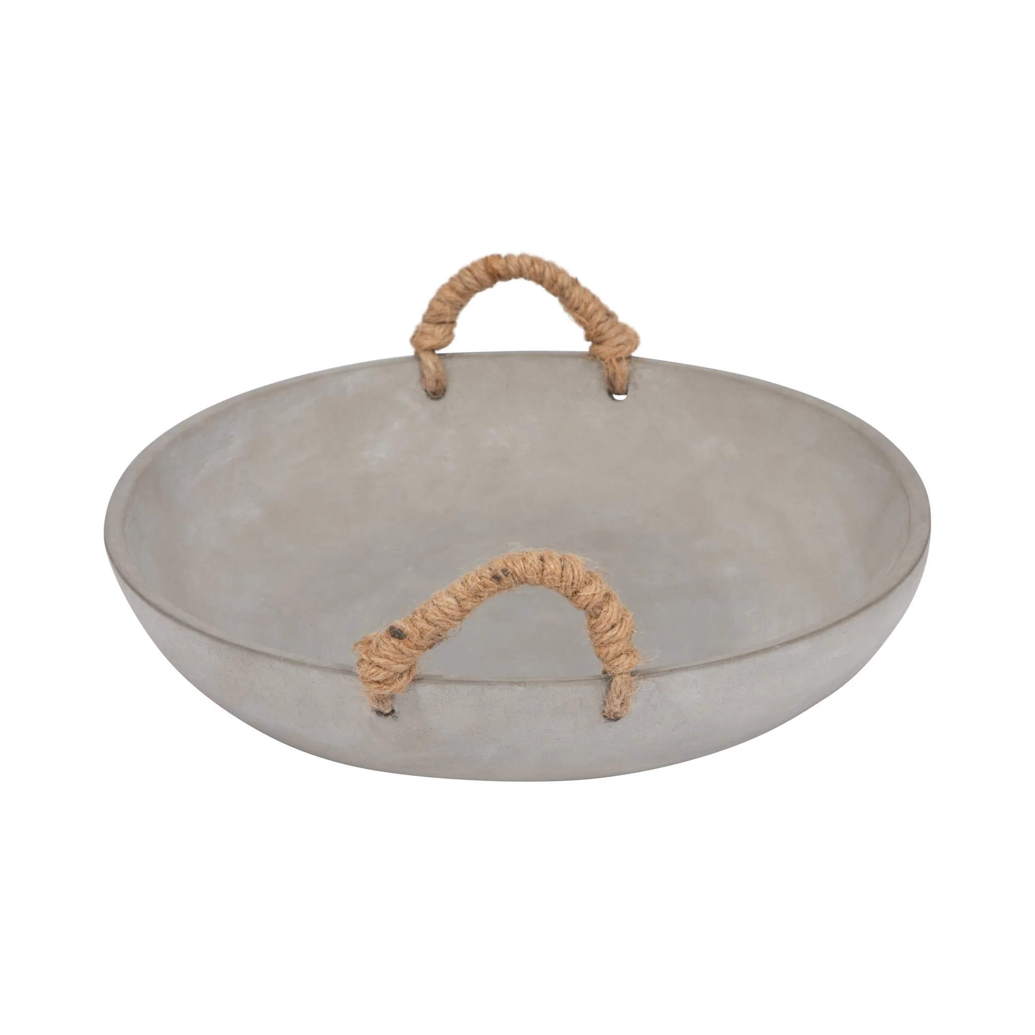 12" Cement Bowl W/ Woven Handles, Grey - Image 4