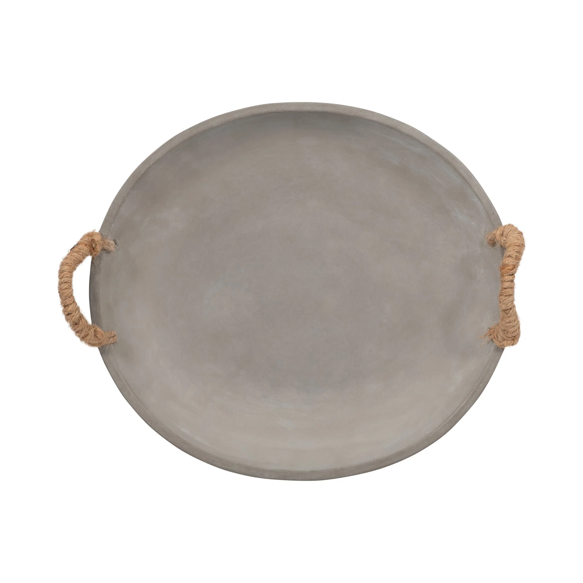 12" Cement Bowl W/ Woven Handles, Grey - Image 7