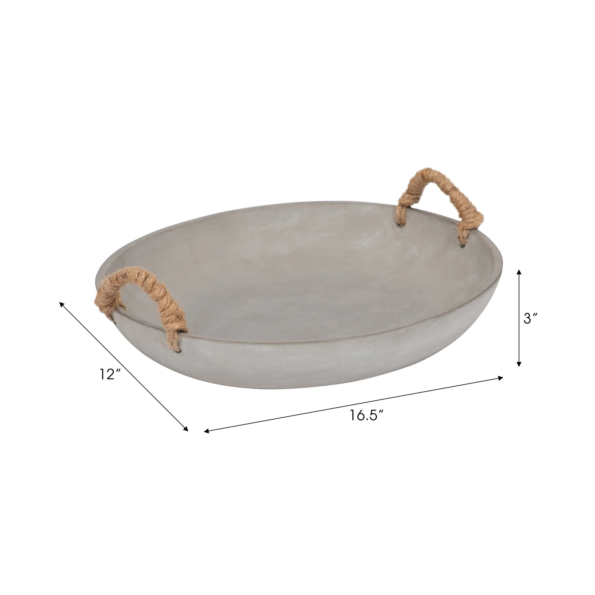 12" Cement Bowl W/ Woven Handles, Grey - Image 9