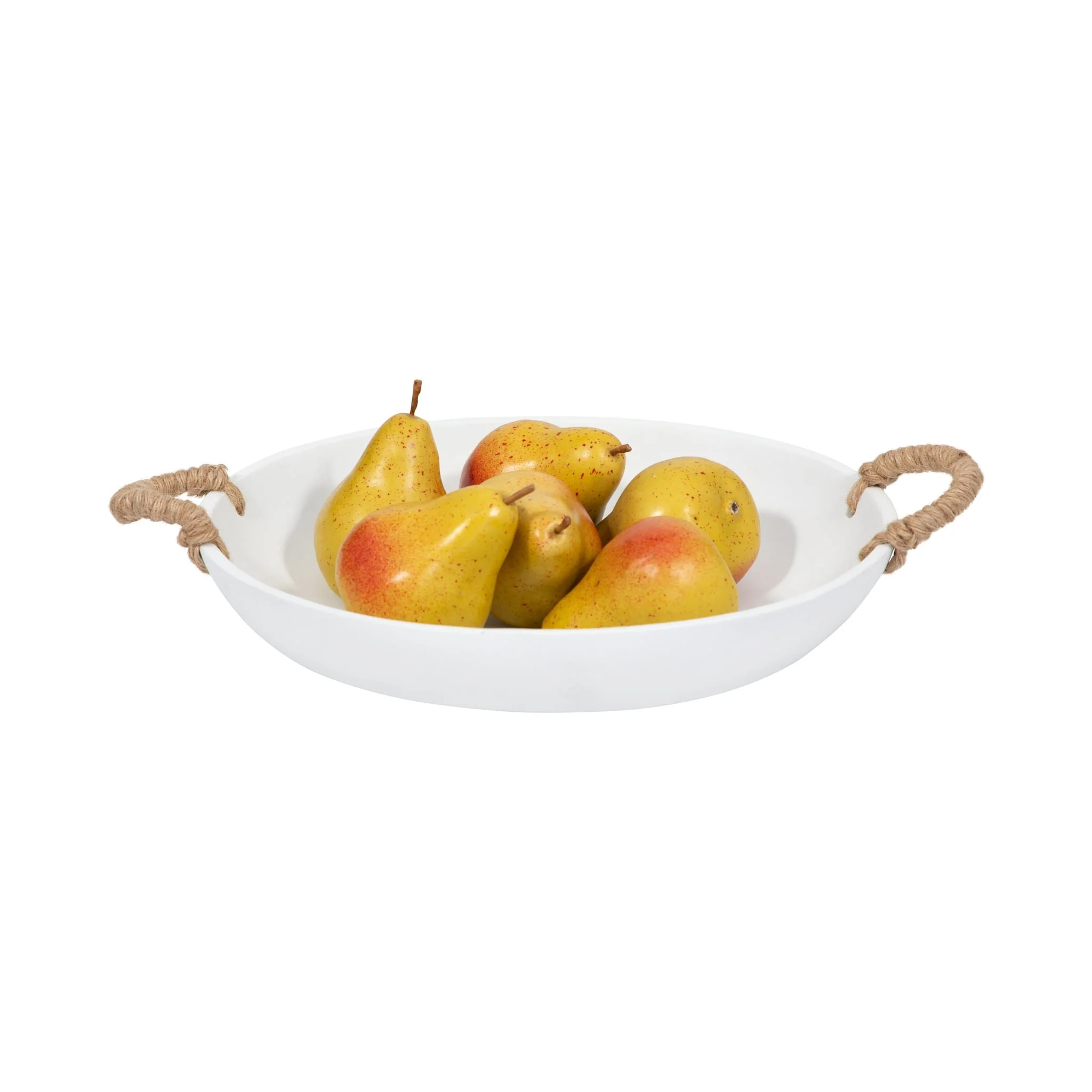 12" Cement Bowl W/ Woven Handles, White - Image 2