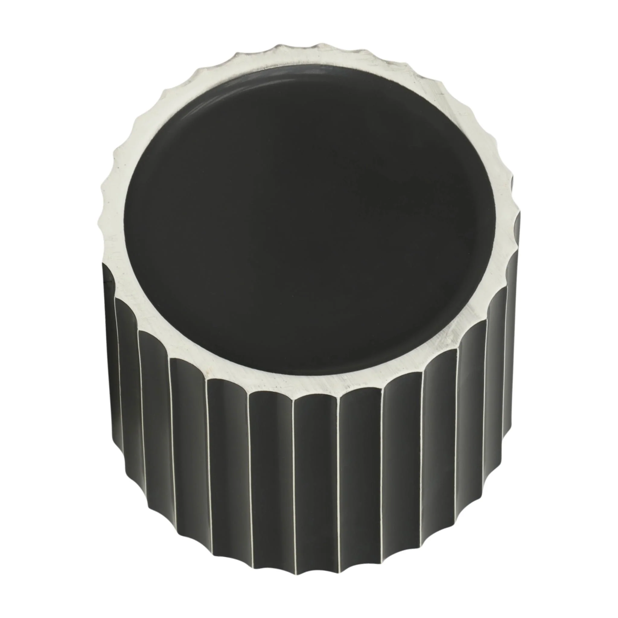 12" Ceramic Fluted Planter W/ Wood Stand, Black - Image 6