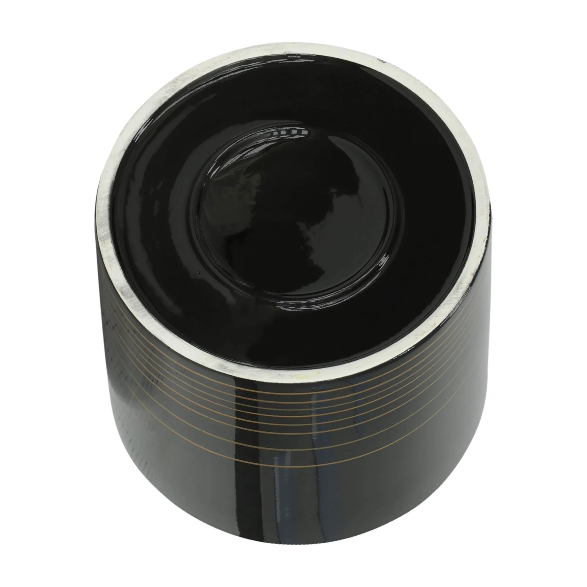 12" Ceramic Metallic Planter W/ Wood Stand, Black - Image 6
