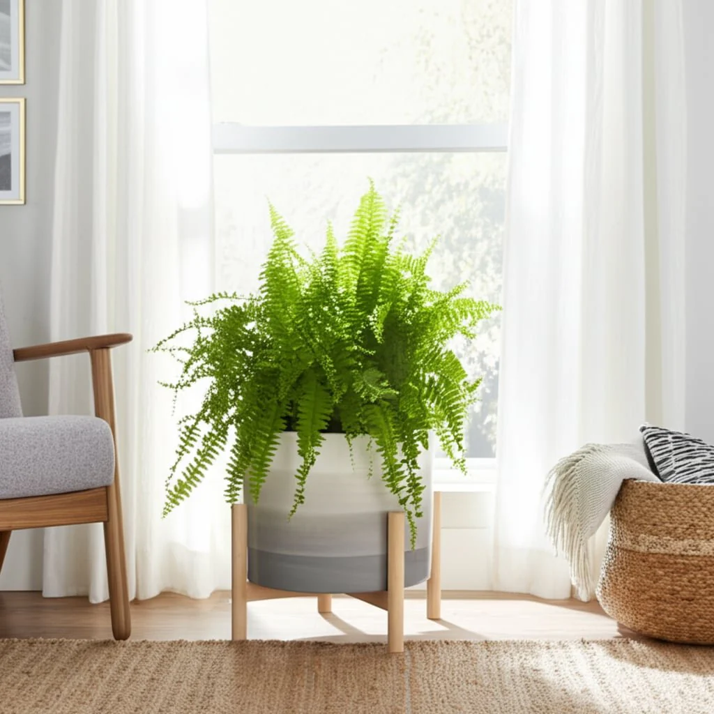 12" Ceramic Planter W/ Wood Stand, Beige Mix - Image 12