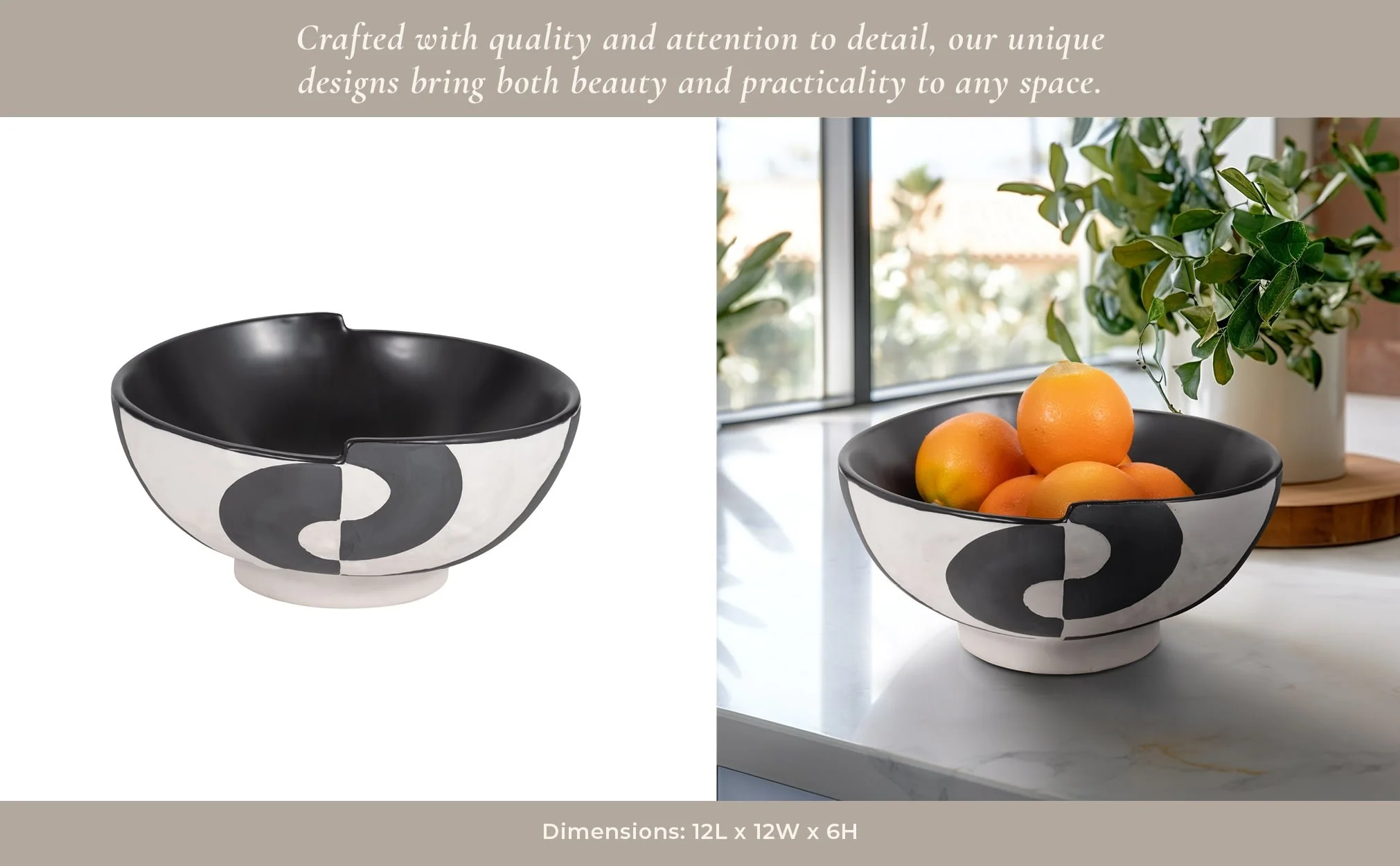 12" Contemporary Deep Bowl, Black/white - Image 11