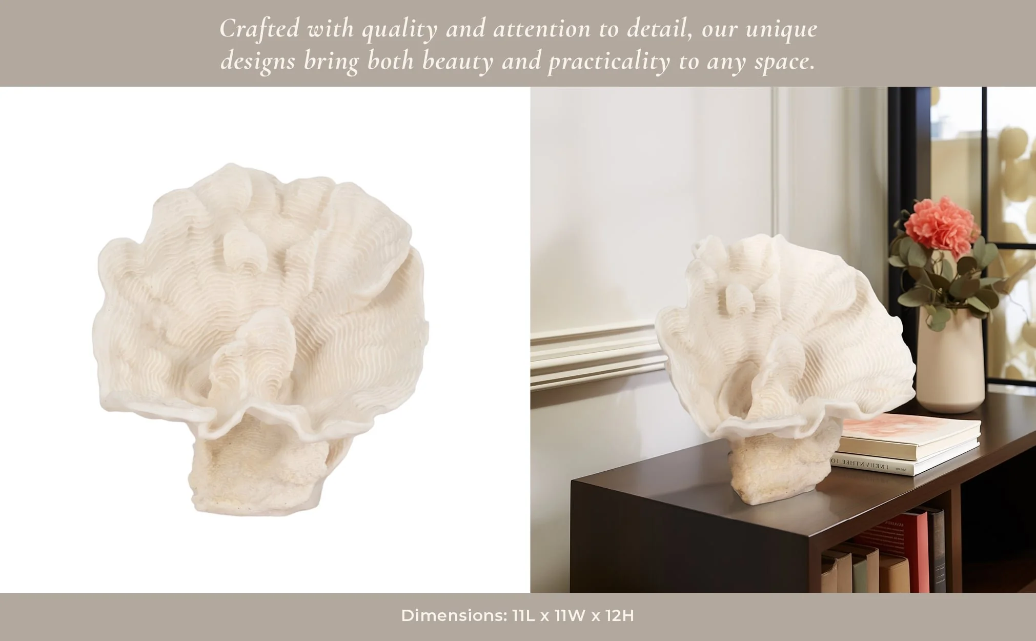 12" Coral Fan Decor, Ivory - Image 11