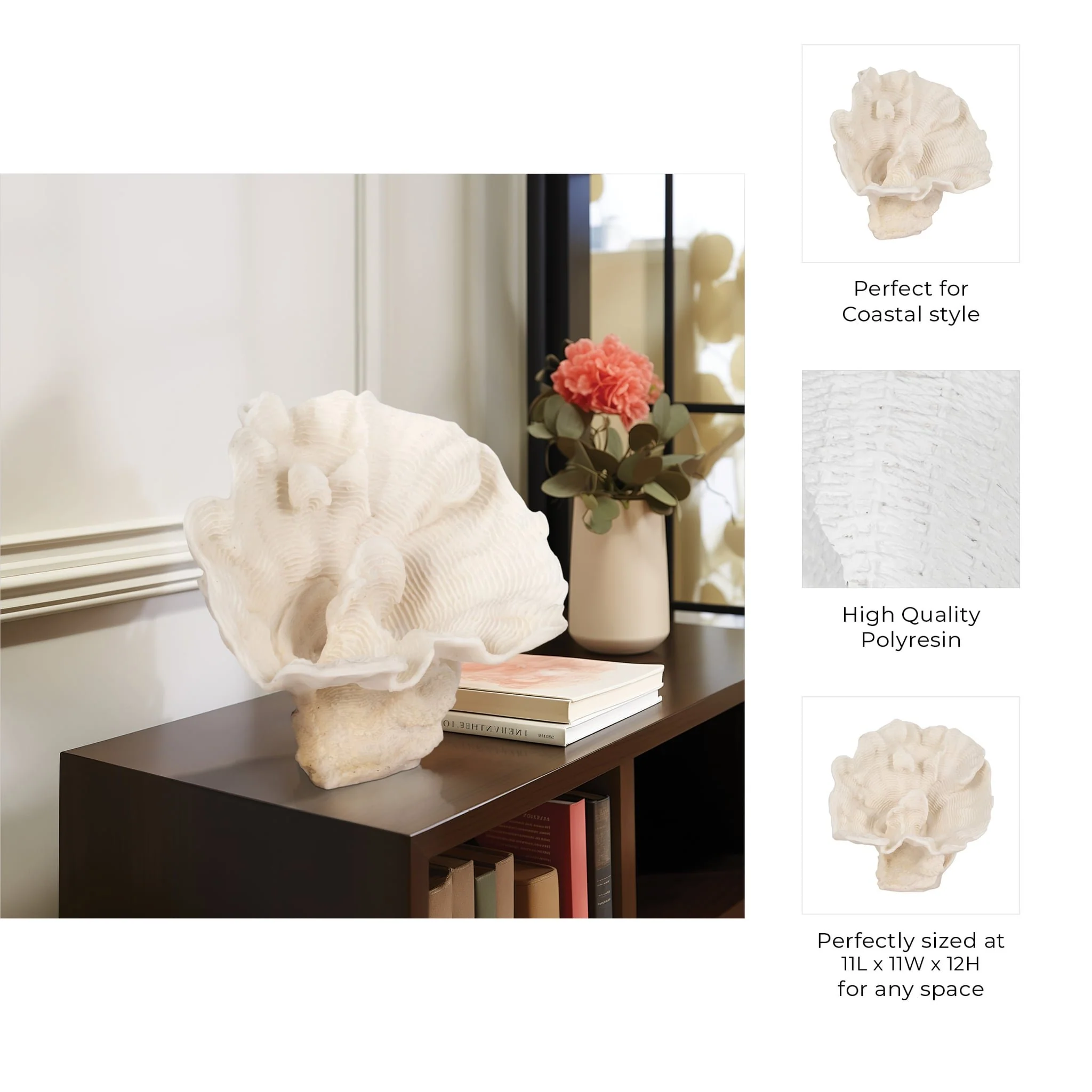 12" Coral Fan Decor, Ivory - Image 9